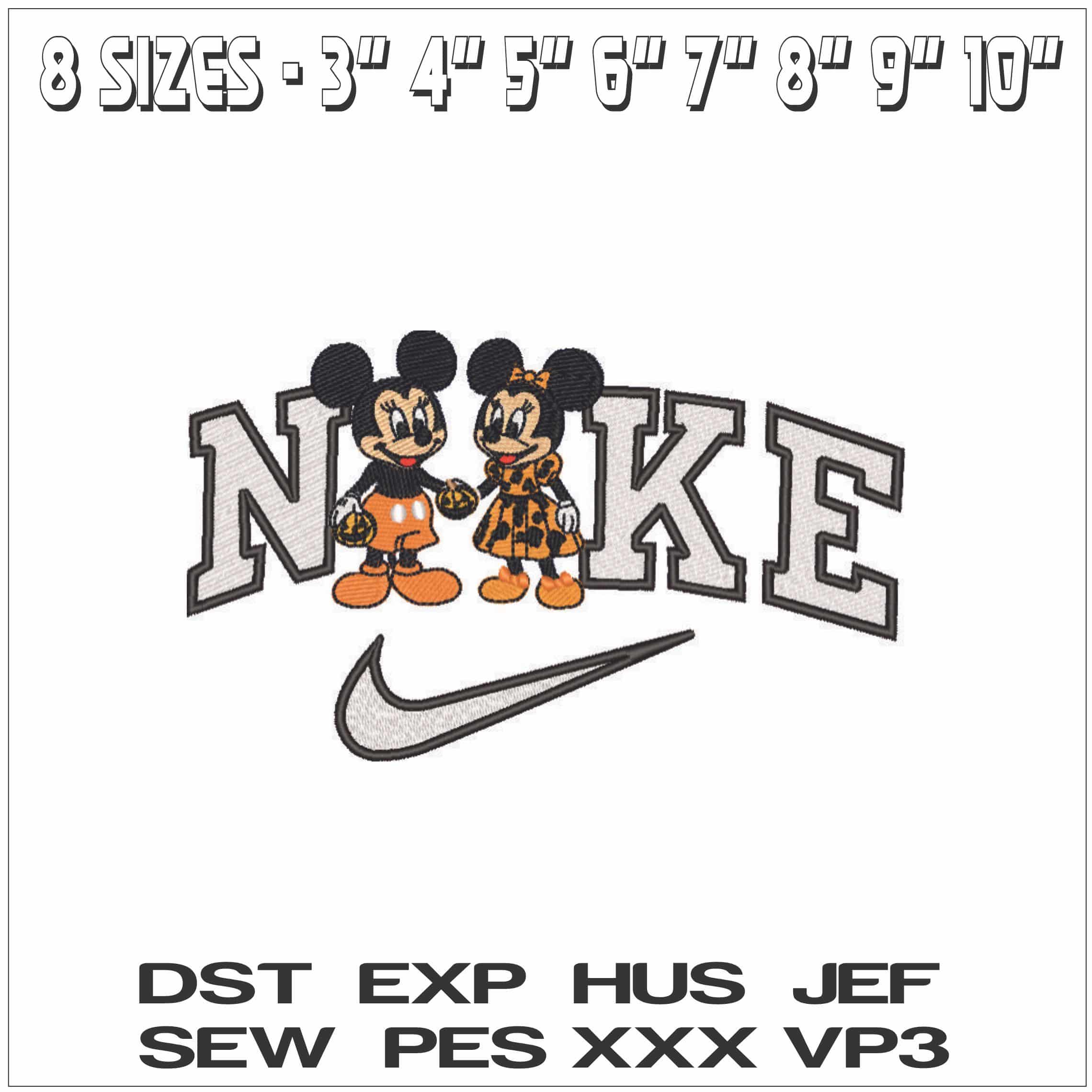 Nike Halloween Mickey and Minnie Mouse - Elegant embroidery design file - instant download — view 2