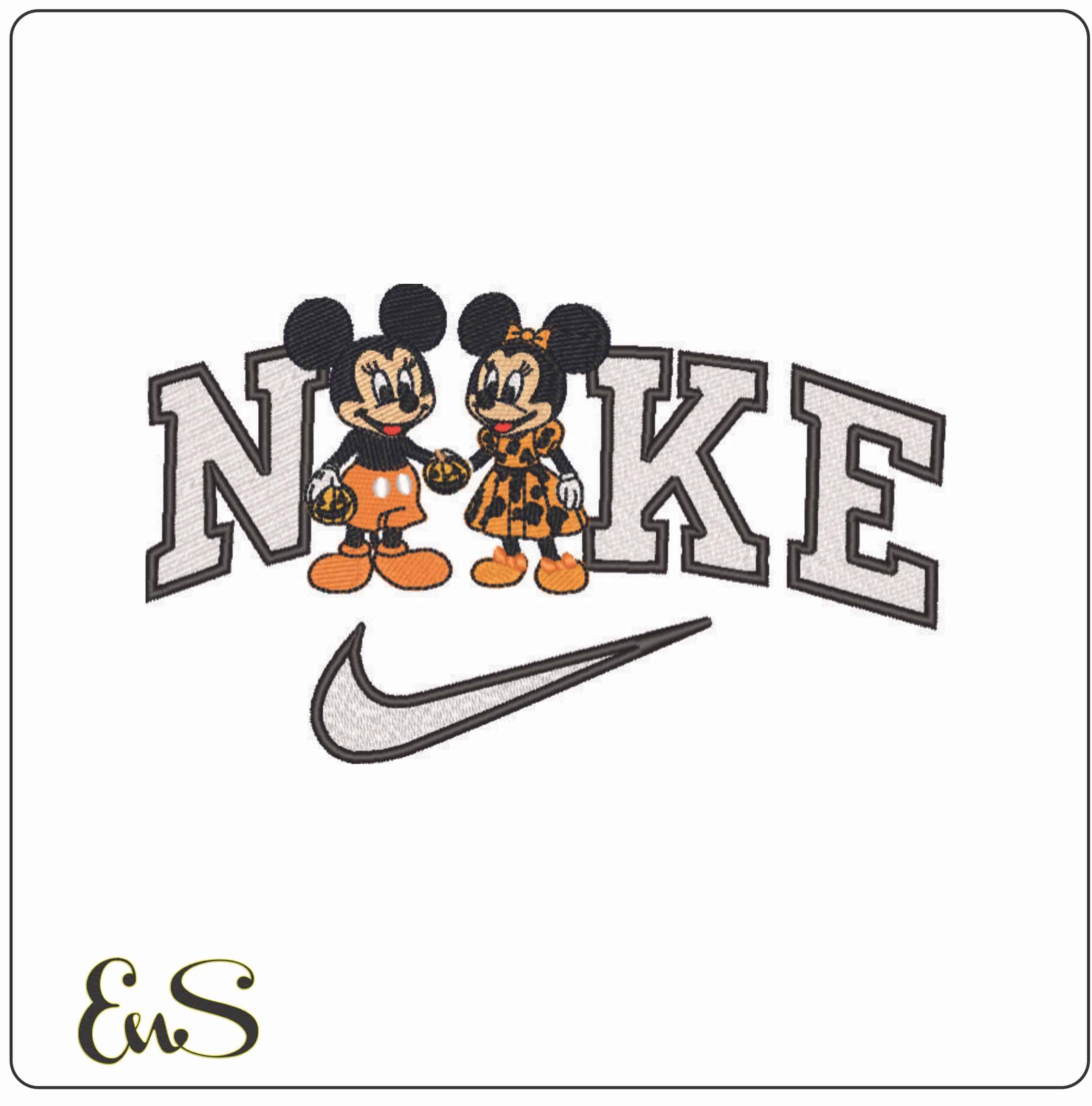 Nike Halloween Mickey and Minnie Mouse - Elegant embroidery design file - instant download