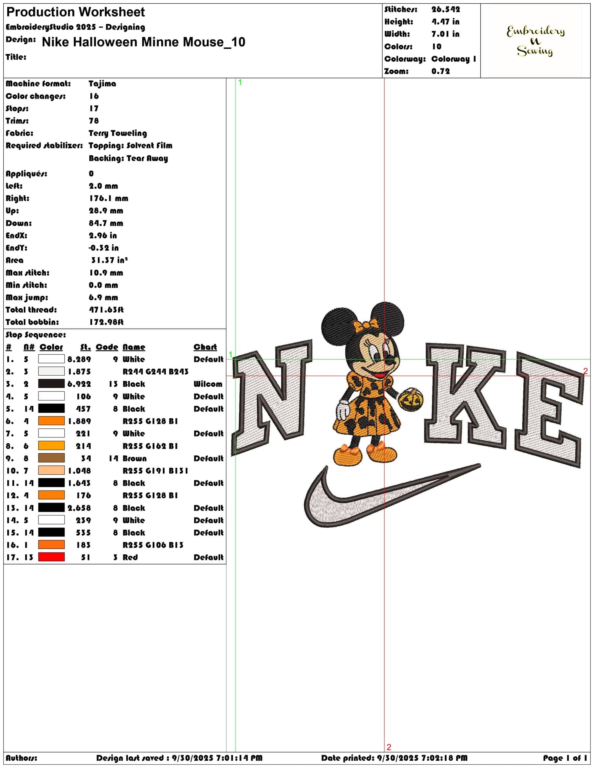 Nike Halloween Minnie Mouse - Elegant embroidery design file - instant download — view 3