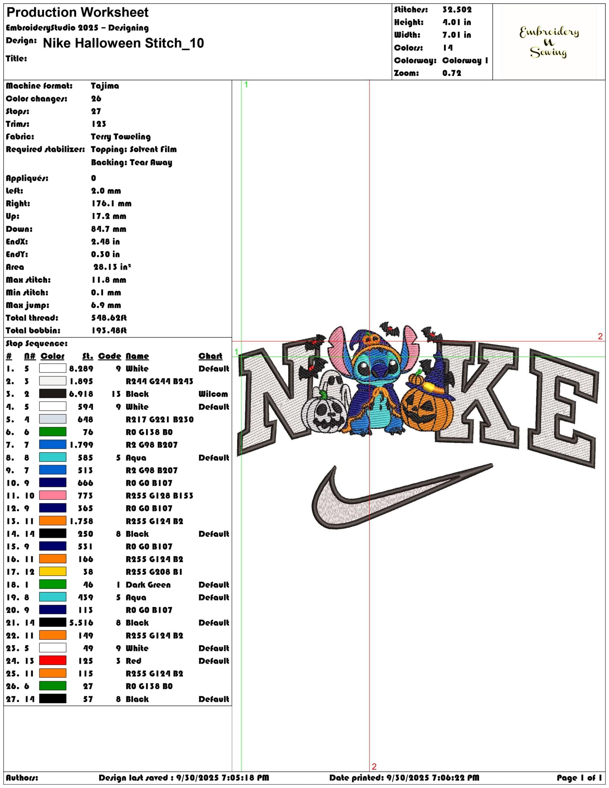 Nike Halloween Stitch - Elegant embroidery design file - instant download — view 3
