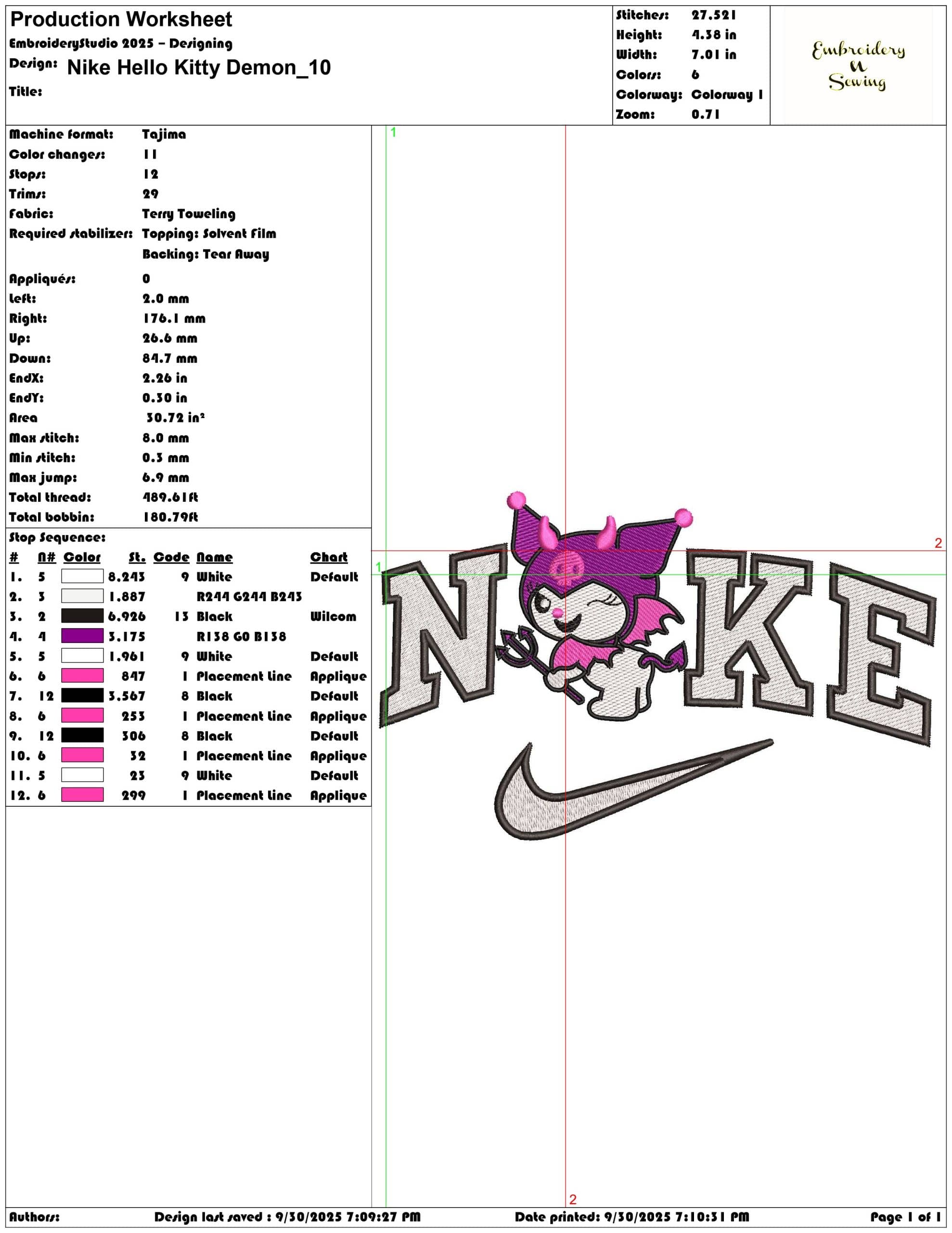 Nike Hello Kitty Demon - Elegant embroidery design file - instant download — view 3