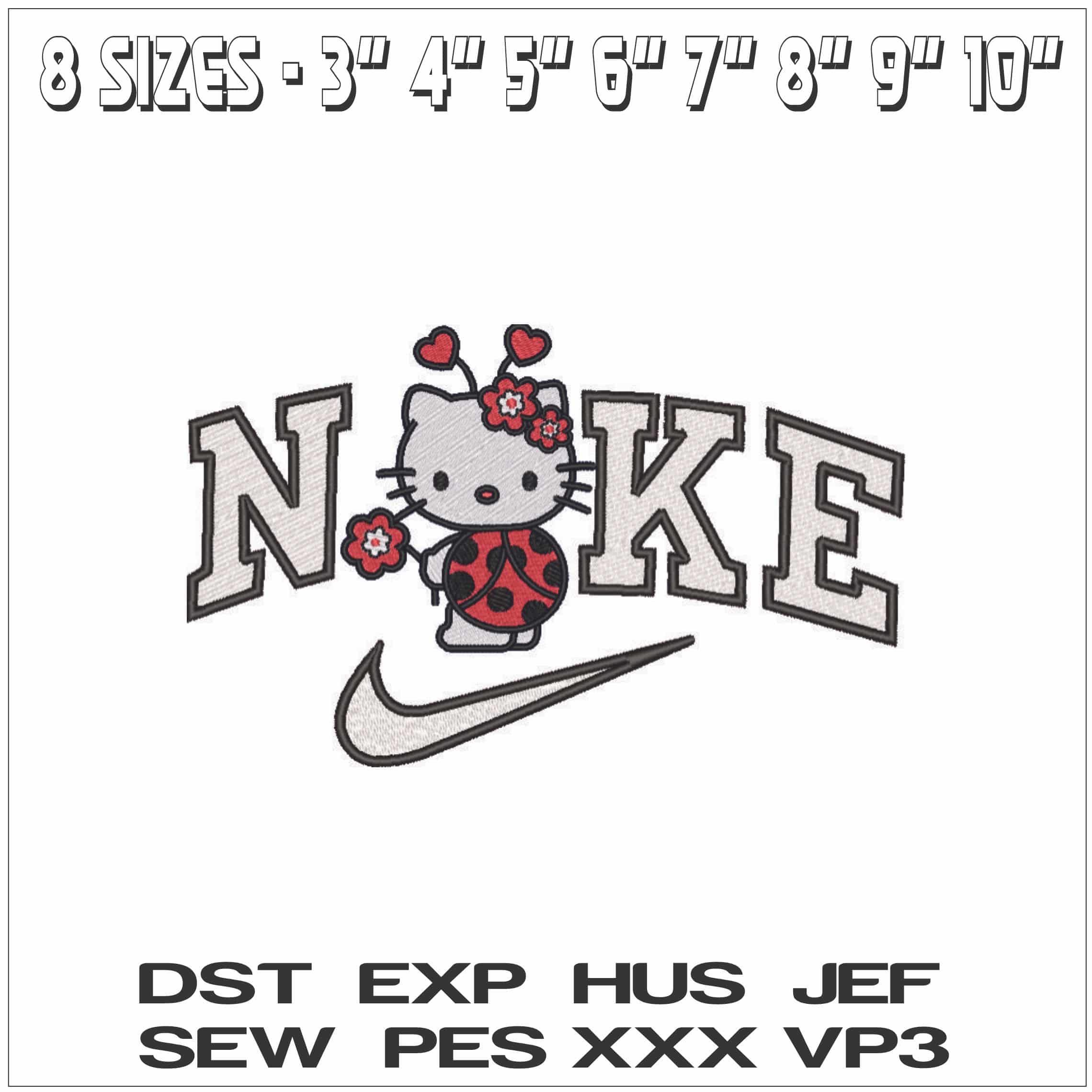 Nike Hello Kitty Lady Bug - Elegant embroidery design file - instant download — view 2