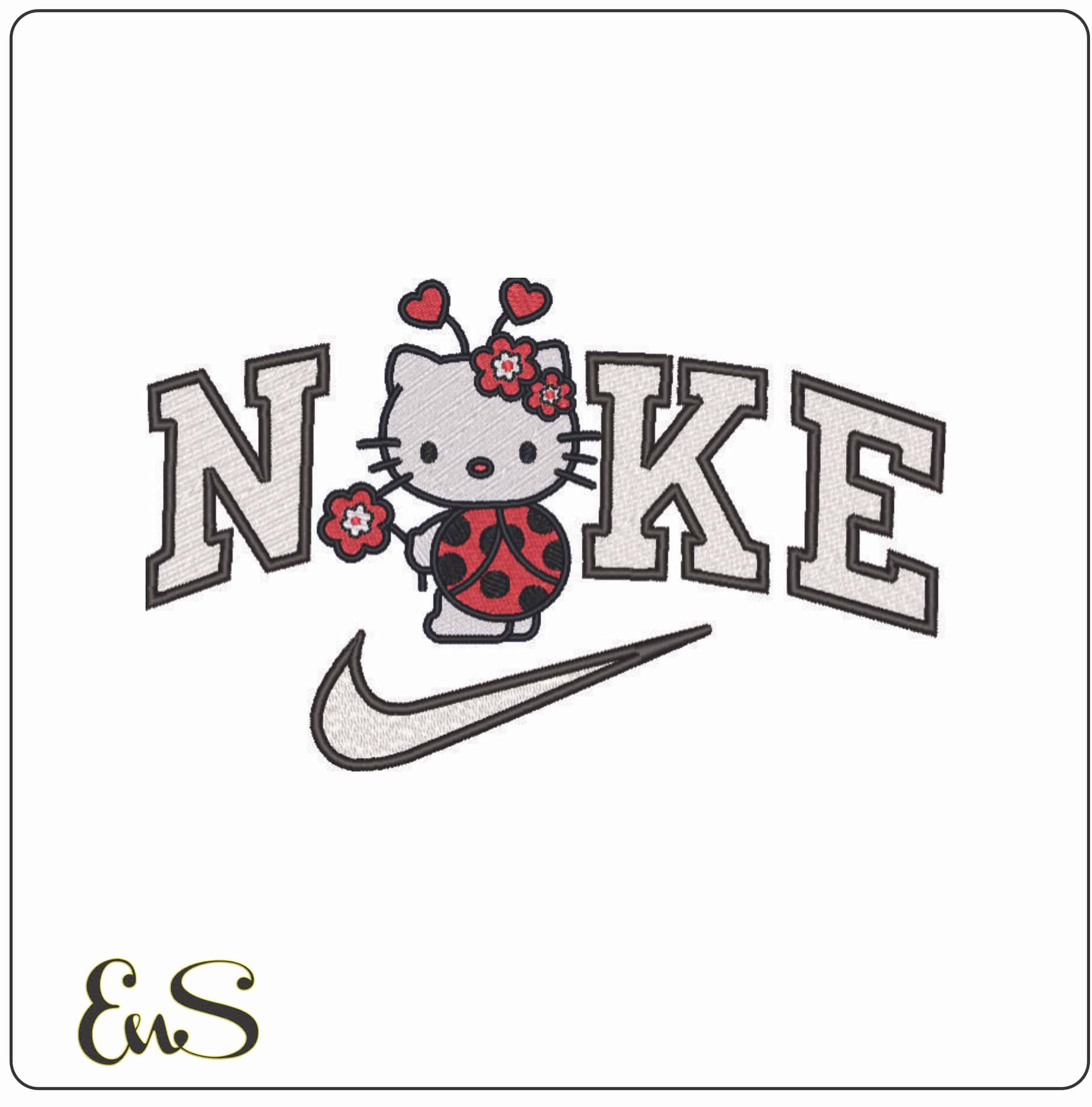 Nike Hello Kitty Lady Bug - Elegant embroidery design file - instant download