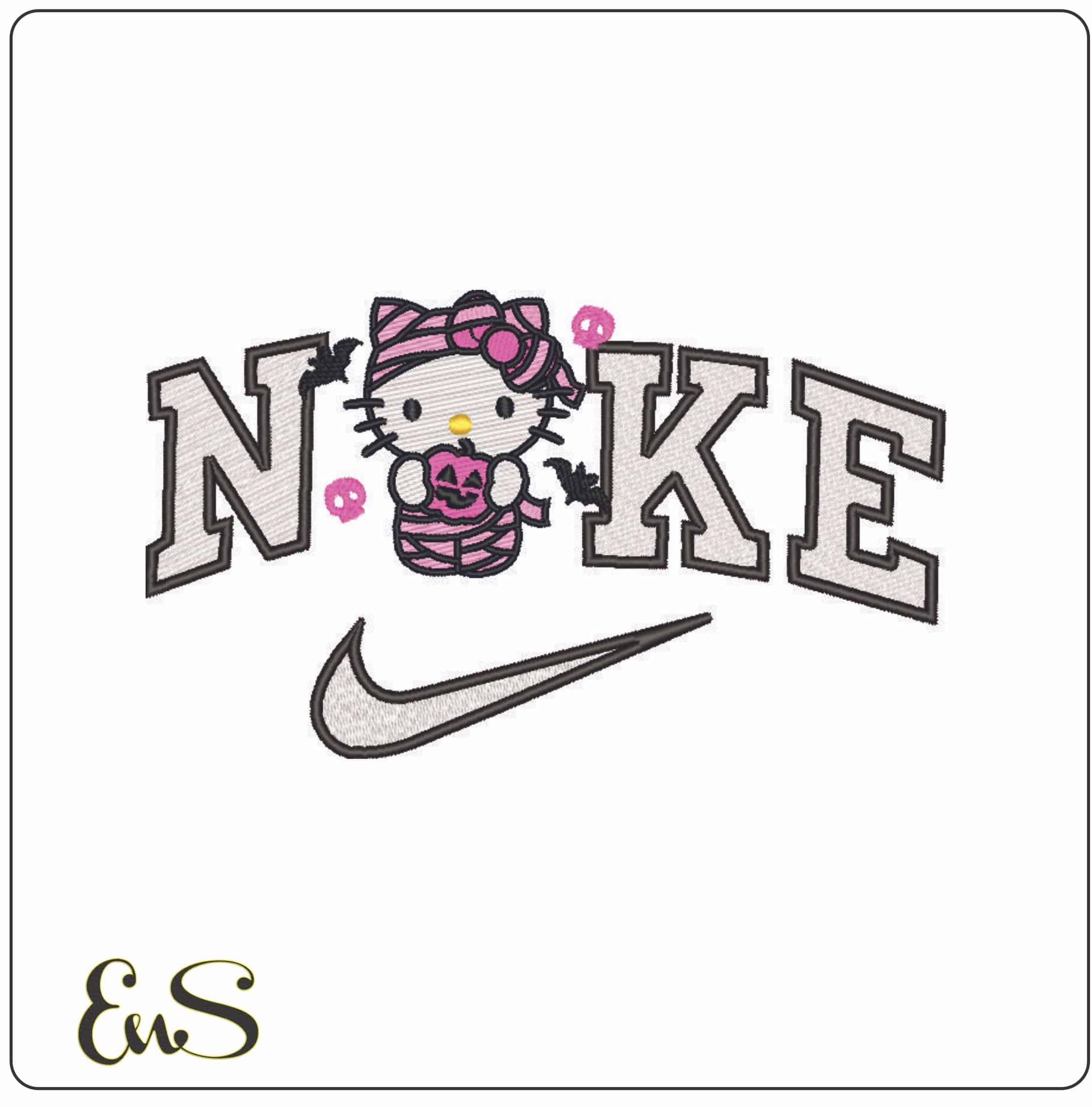 Nike Hello Kitty Mummy with Pumpkin - Elegant embroidery design file - instant download
