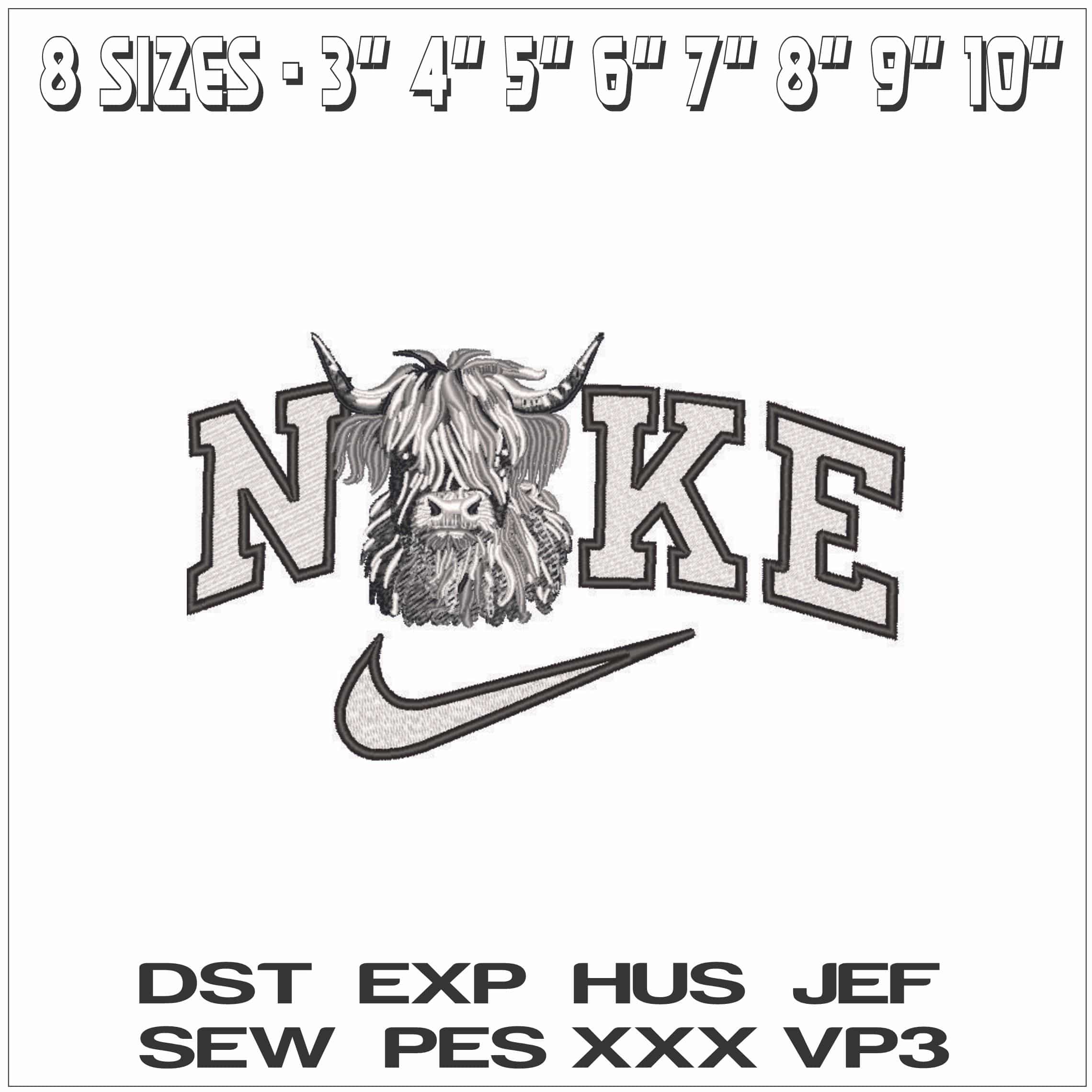 Nike Highland Cow Grey Scale - Elegant embroidery design file - instant download — view 2