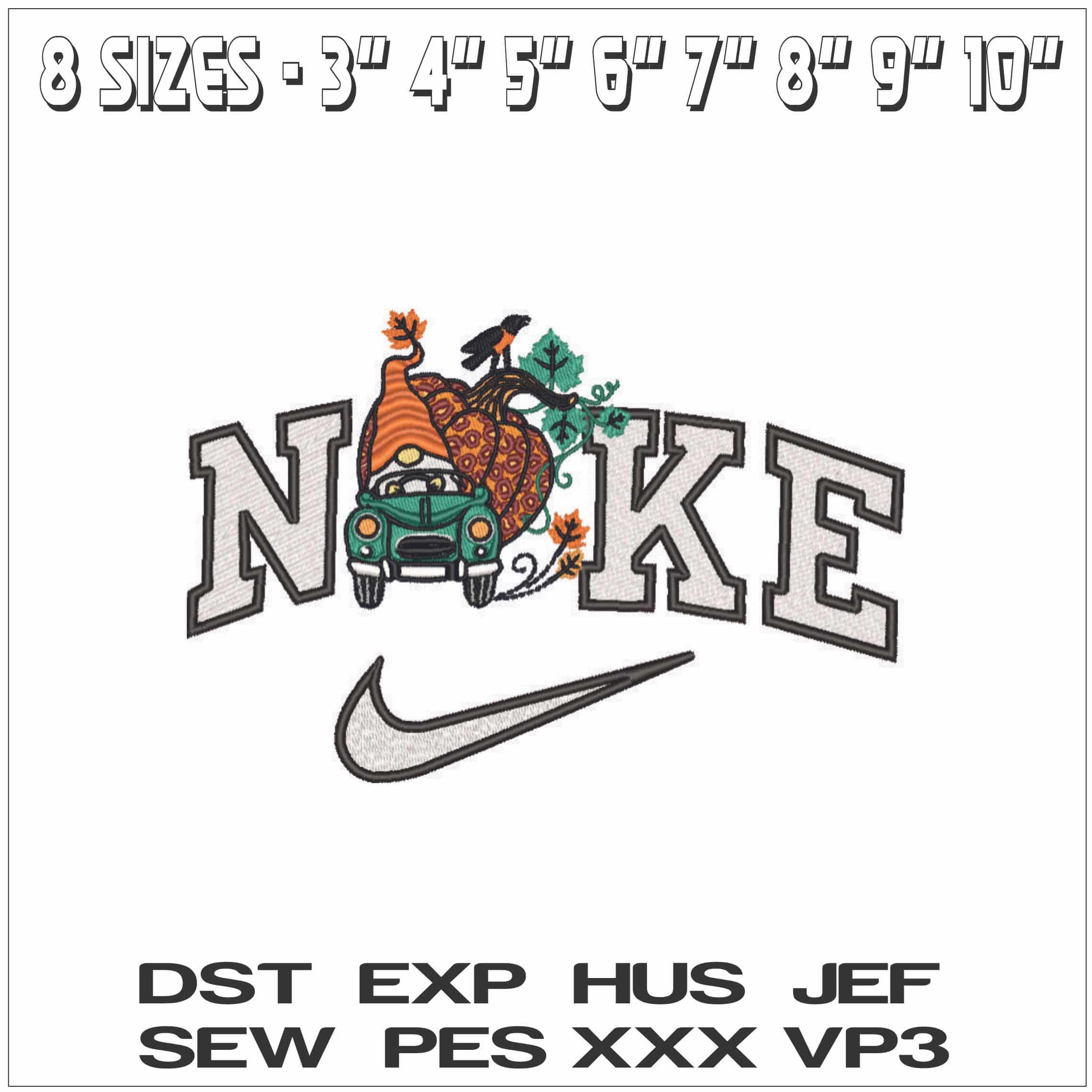 Nike Gnome in Truck with Pumpkin - Elegant embroidery design file - instant download — view 2