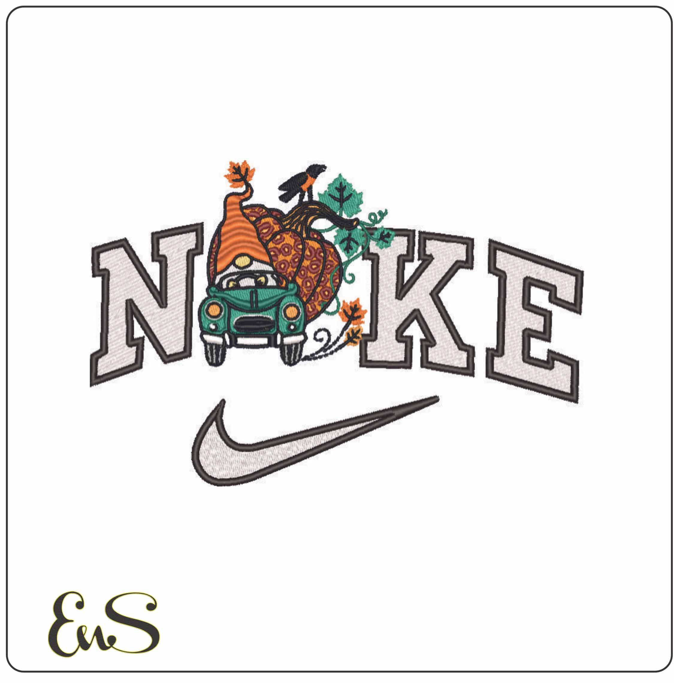 Nike Gnome in Truck with Pumpkin - Elegant embroidery design file - instant download