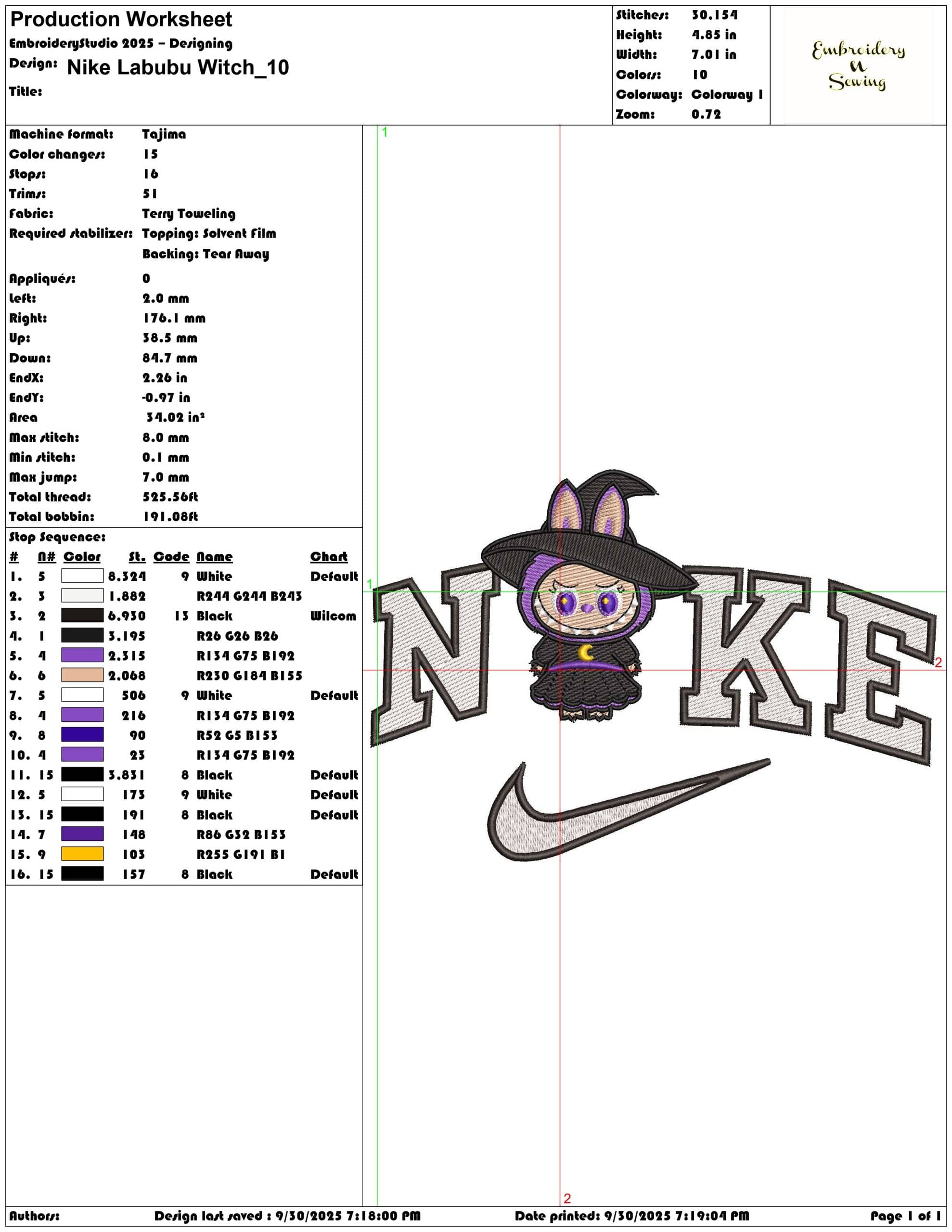 Nike Labubu Witch - Elegant embroidery design file - instant download — view 3