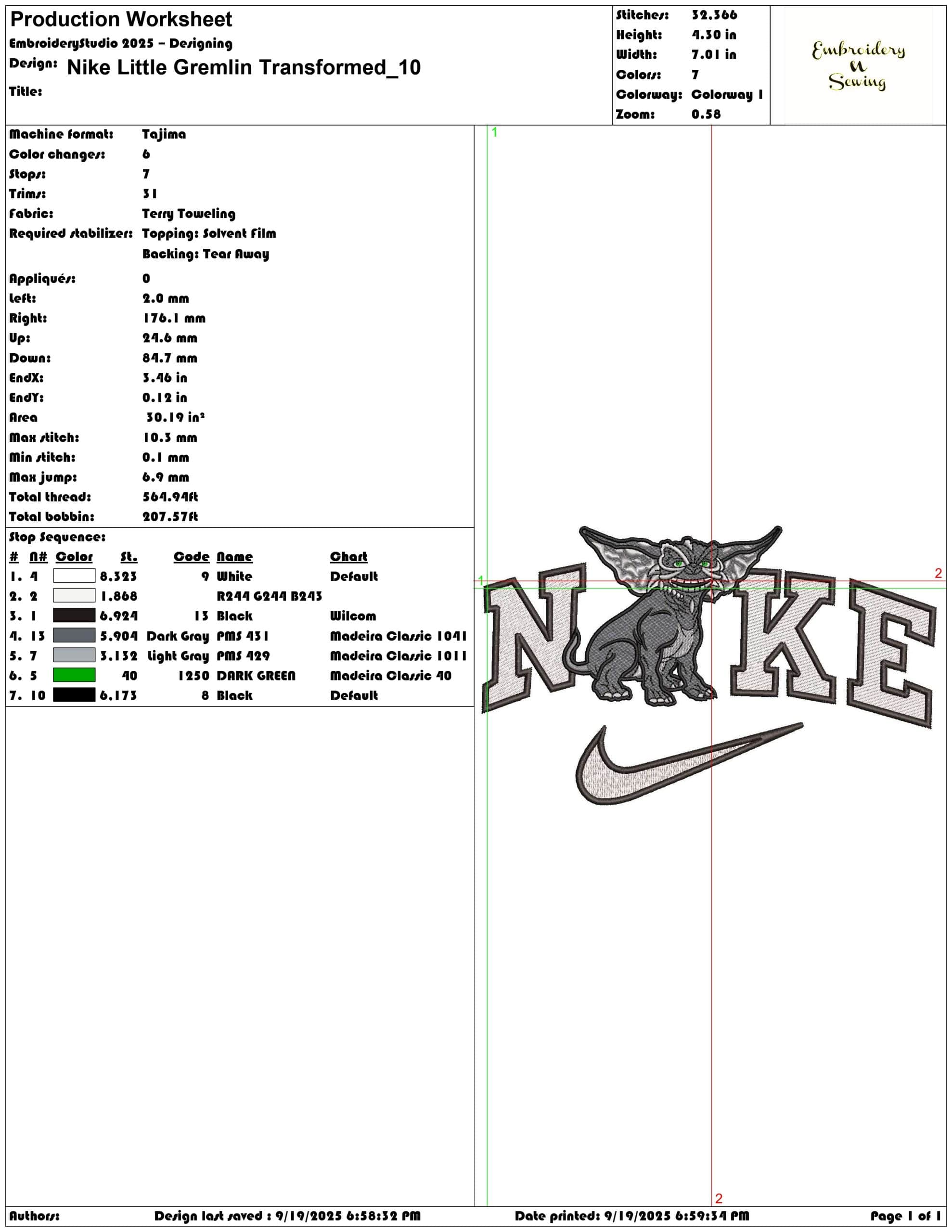 Nike Little Gremlin Transformed - Elegant embroidery design file - instant download — view 3