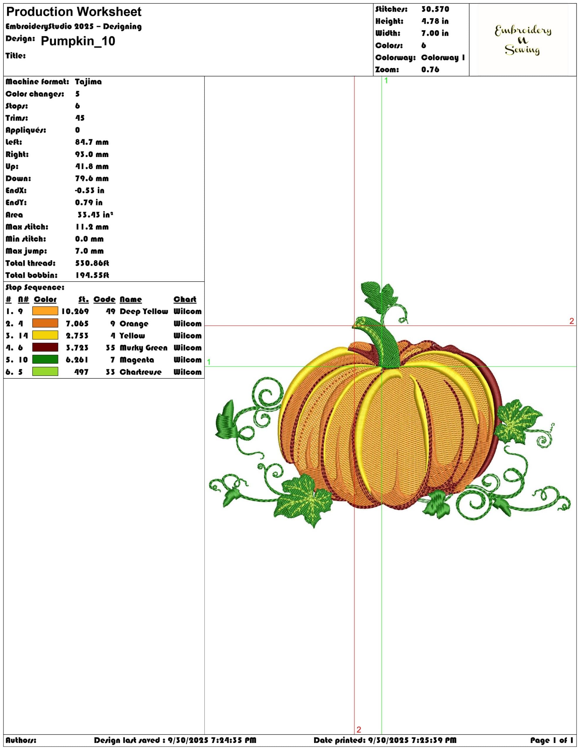 Pumpkin in Patch - Elegant embroidery design file - instant download — view 3