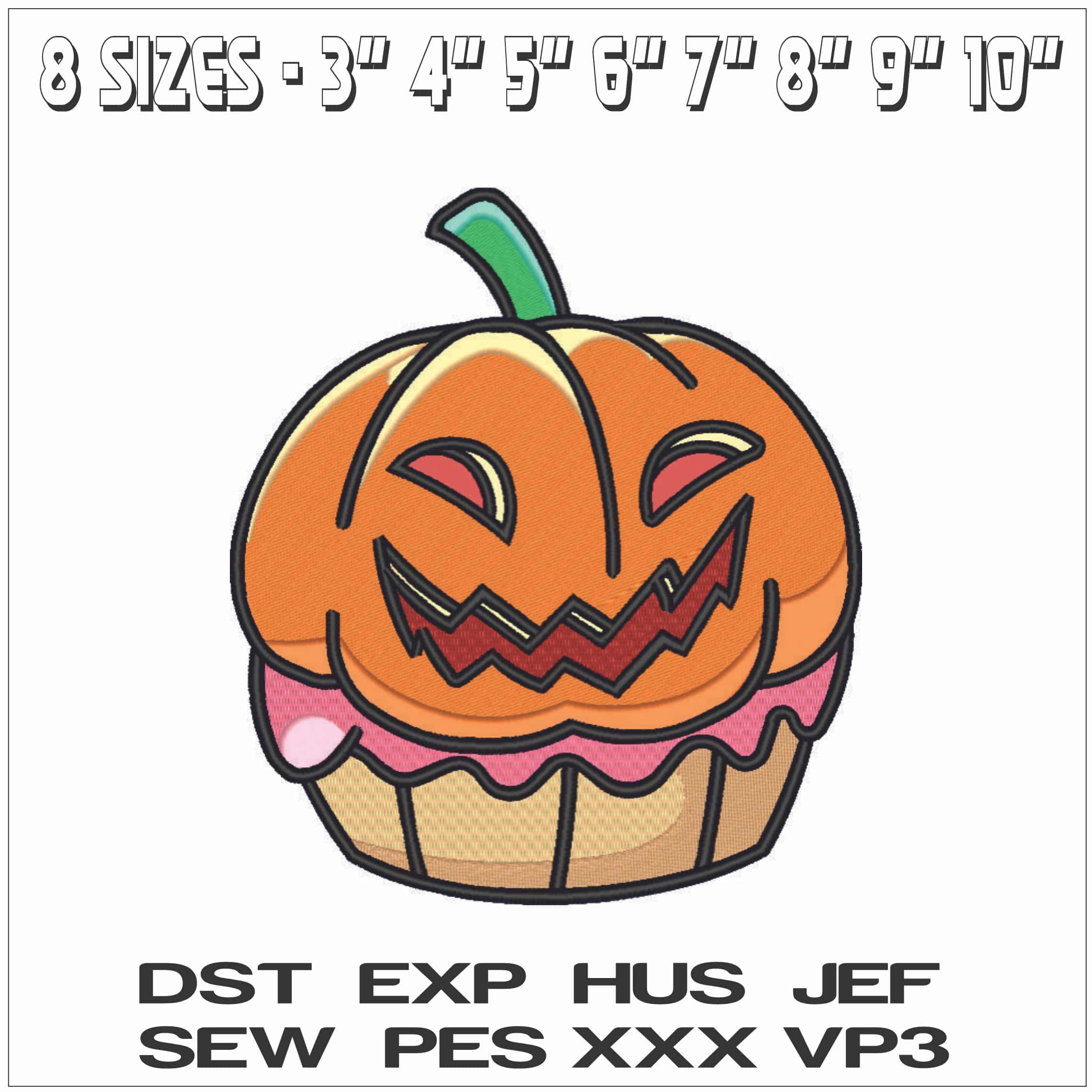 Pumpkin Face Halloween Cupcakes - Elegant embroidery design file - instant download — view 2