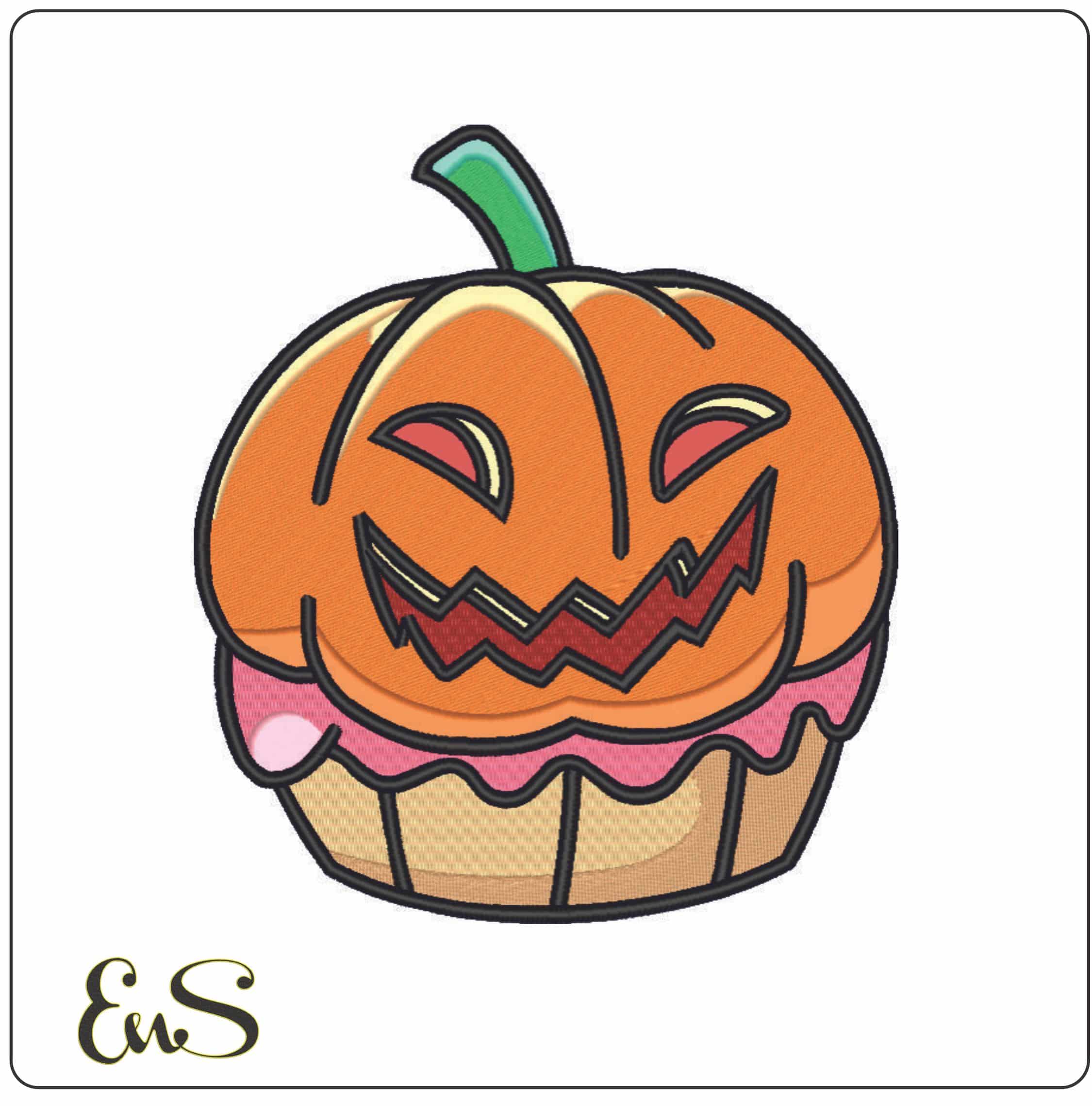 Pumpkin Face Halloween Cupcakes - Elegant embroidery design file - instant download