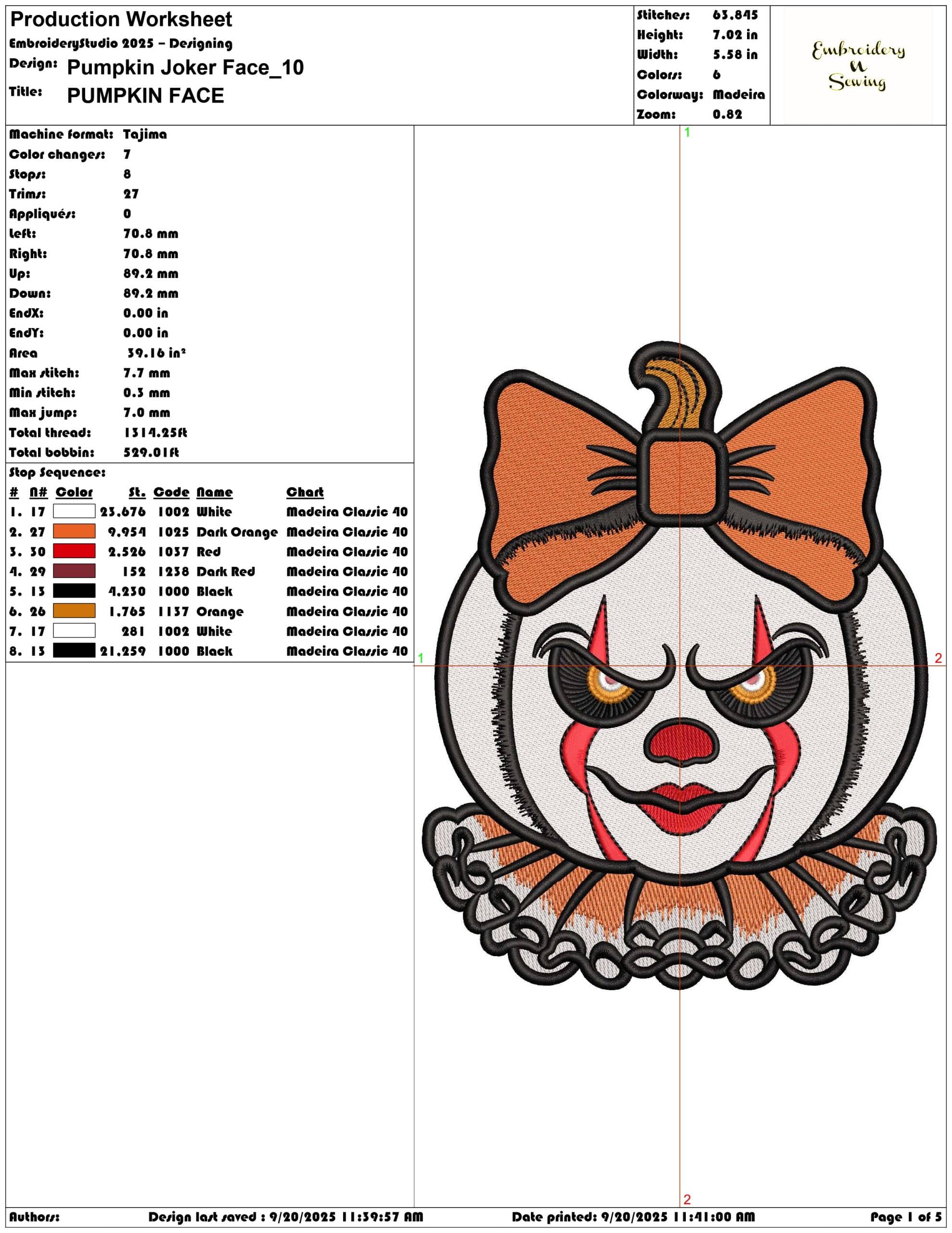 Pumpkin Joker Face - Elegant embroidery design file - instant download — view 3