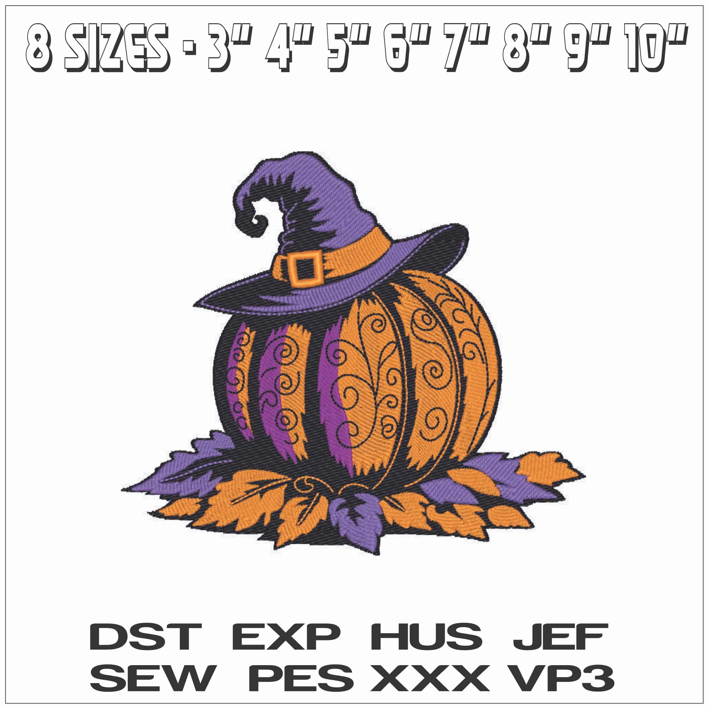Pumpkin Witches Hat - Elegant embroidery design file - instant download — view 2