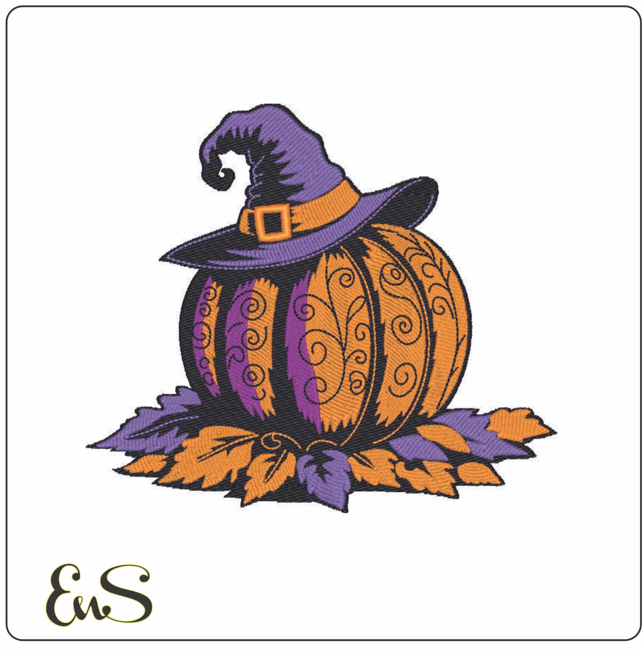 Pumpkin Witches Hat - Elegant embroidery design file - instant download