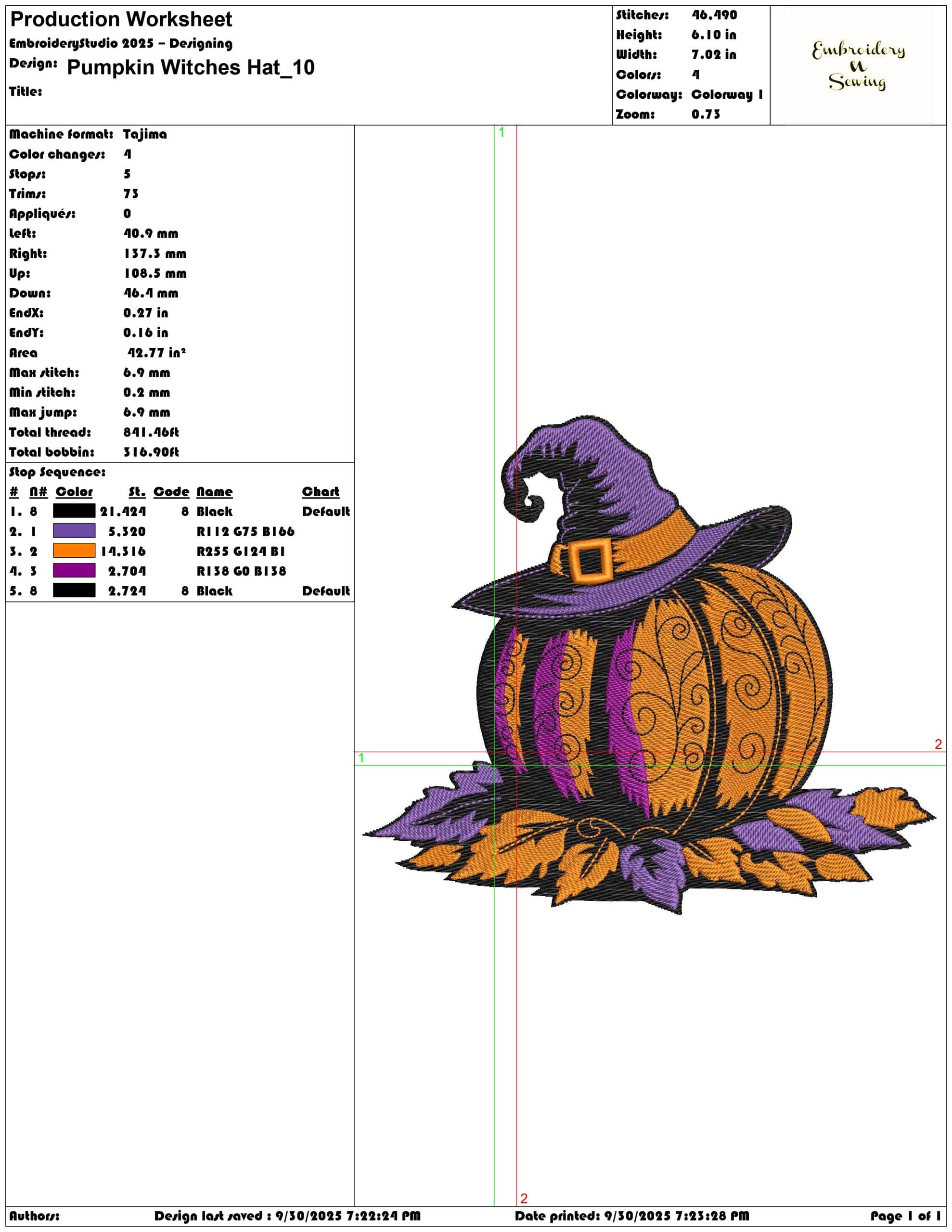 Pumpkin Witches Hat - Elegant embroidery design file - instant download — view 3