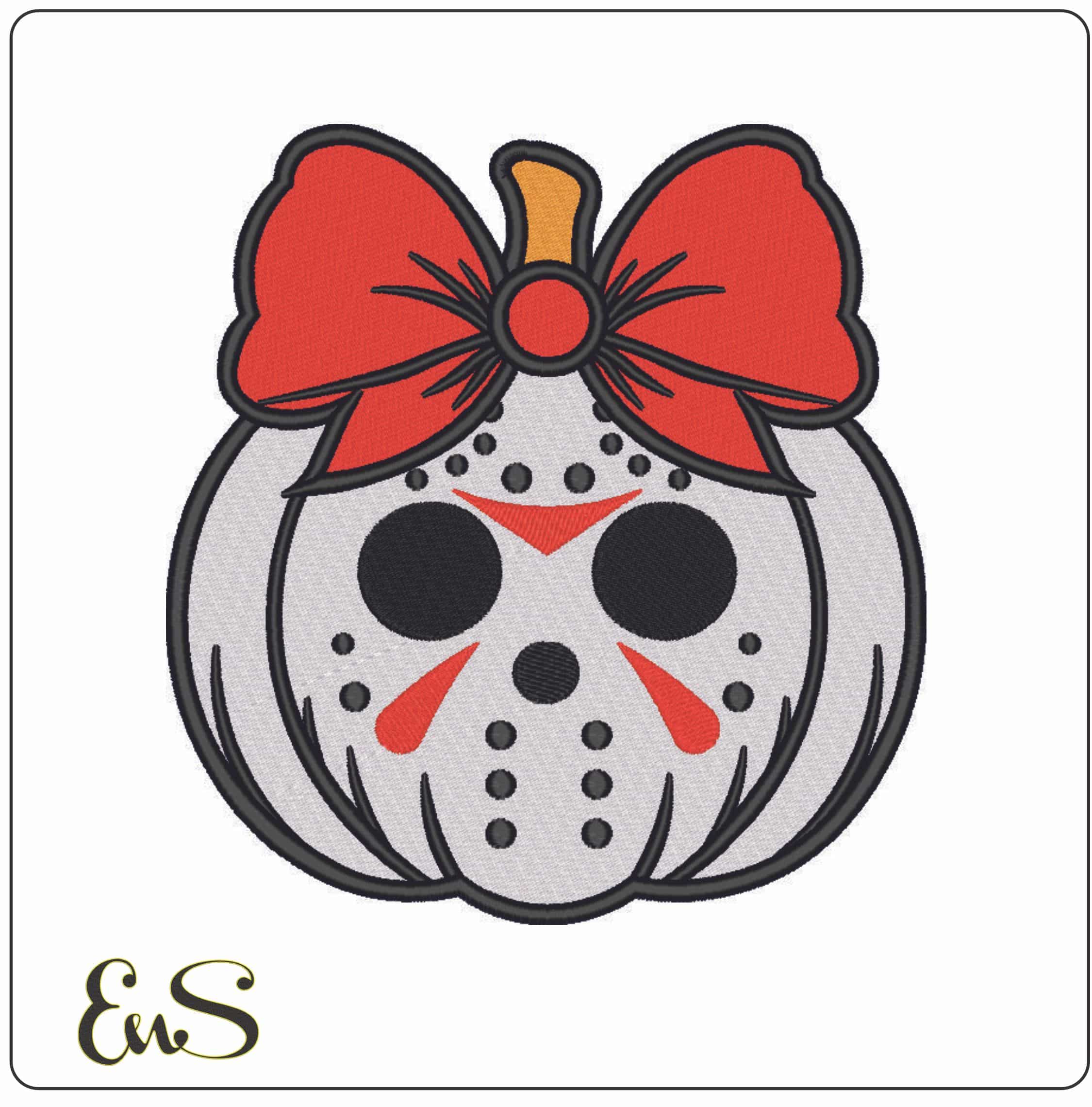 Scream Face Pumpkin with Bow - Elegant embroidery design file - instant download