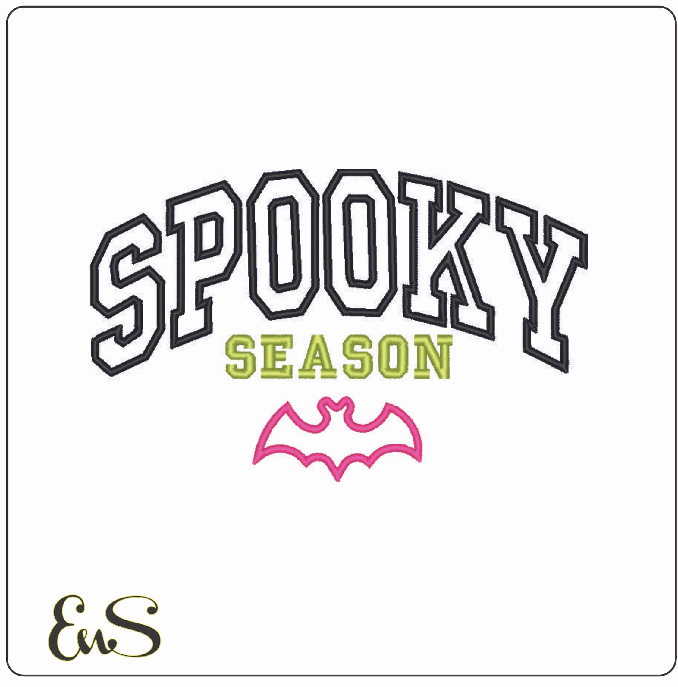 Spooky Season with Bat - Elegant embroidery design file - instant download