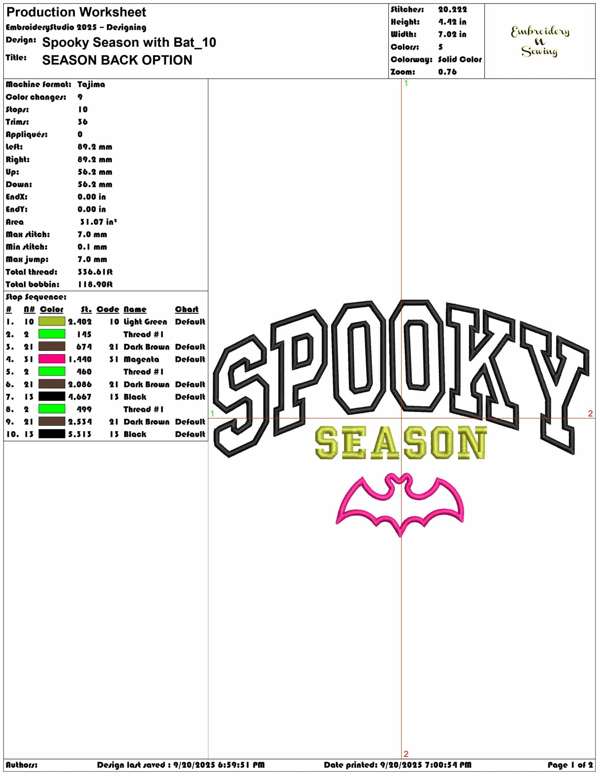 Spooky Season with Bat - Elegant embroidery design file - instant download — view 3