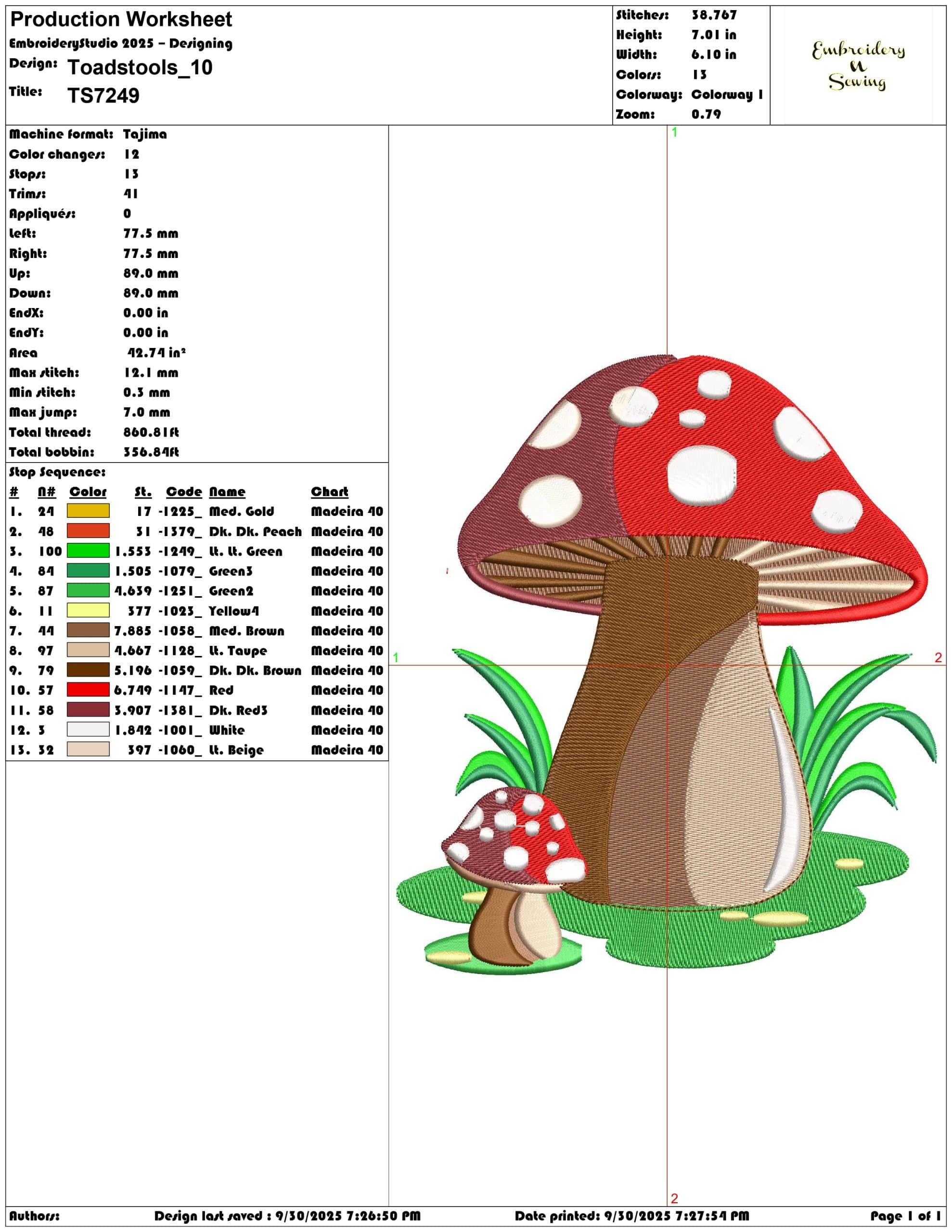 Toadstools - Elegant embroidery design file - instant download — view 3