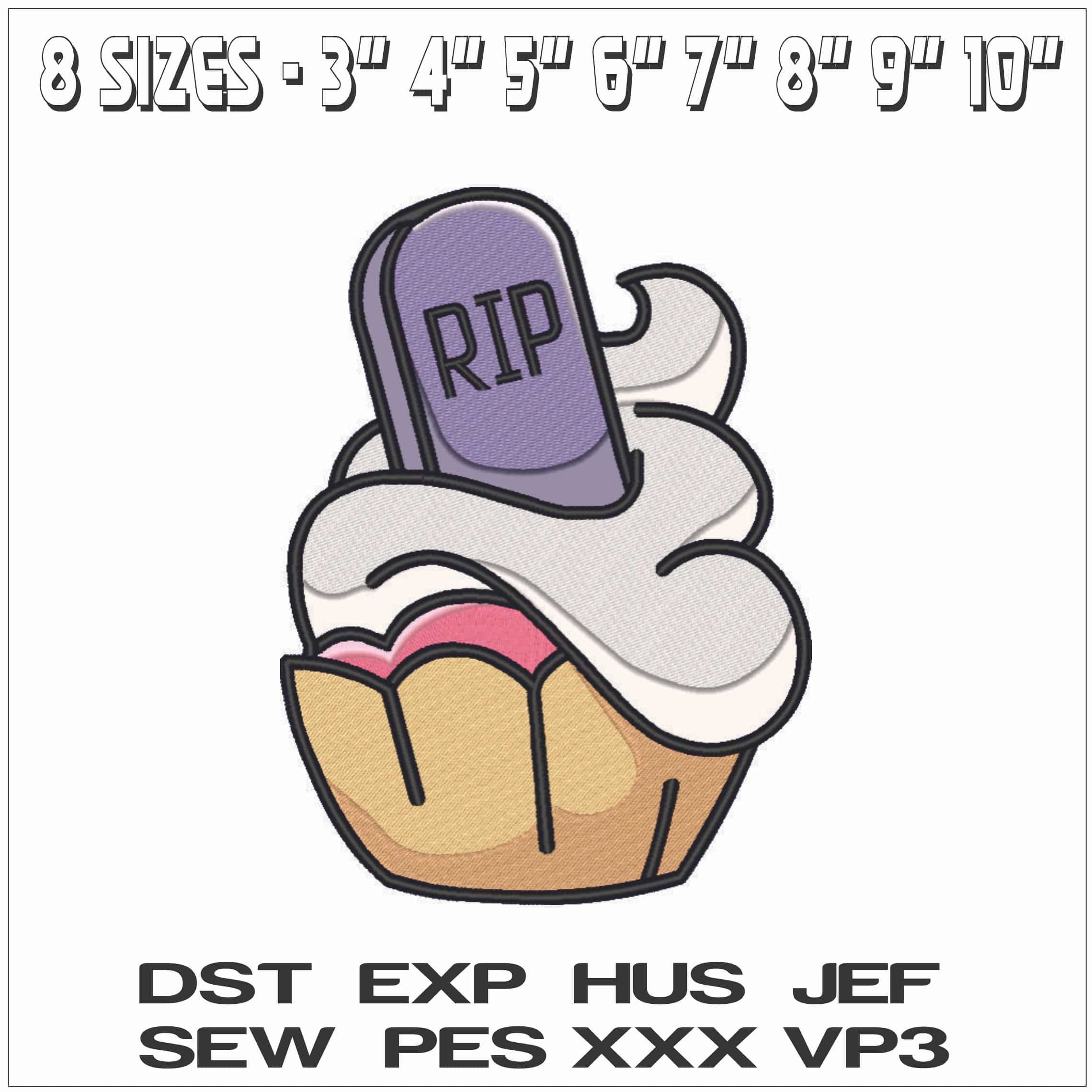Tomb Stone Halloween Cupcakes - Elegant embroidery design file - instant download — view 2