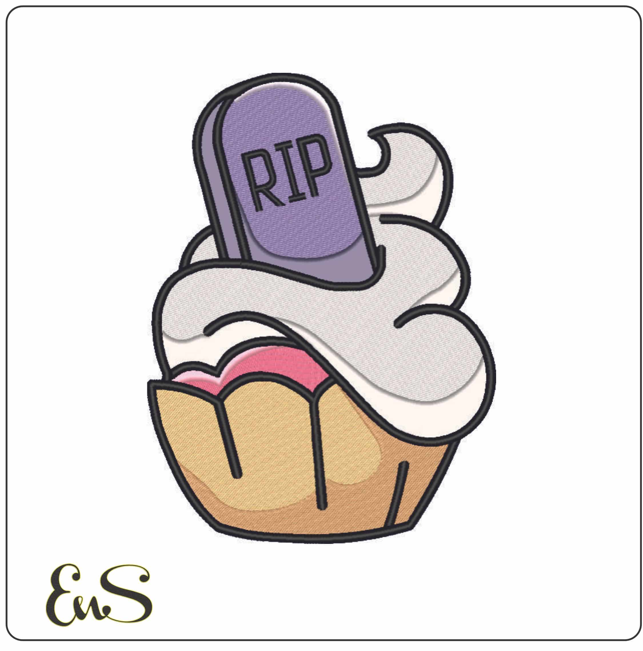 Tomb Stone Halloween Cupcakes - Elegant embroidery design file - instant download