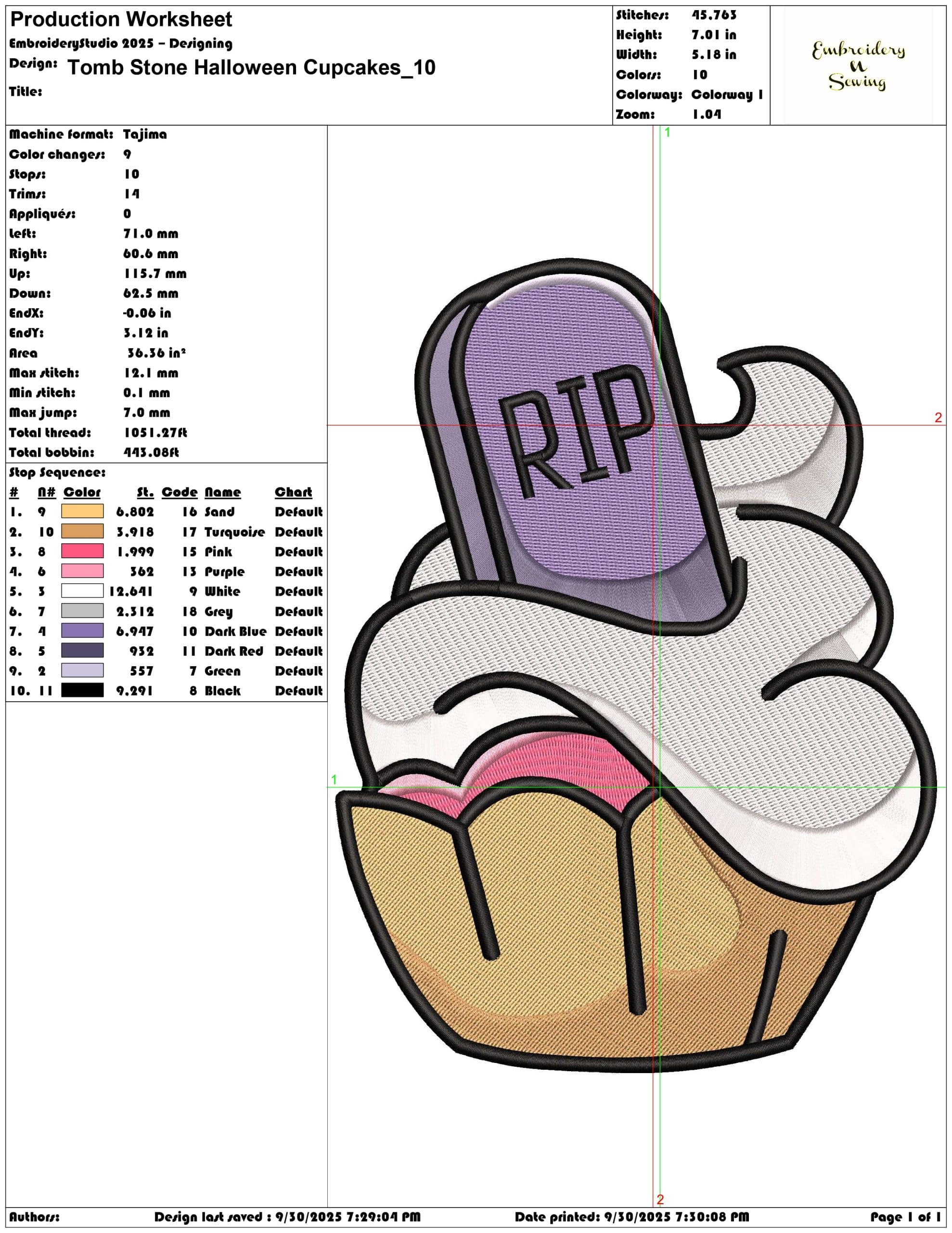 Tomb Stone Halloween Cupcakes - Elegant embroidery design file - instant download — view 3