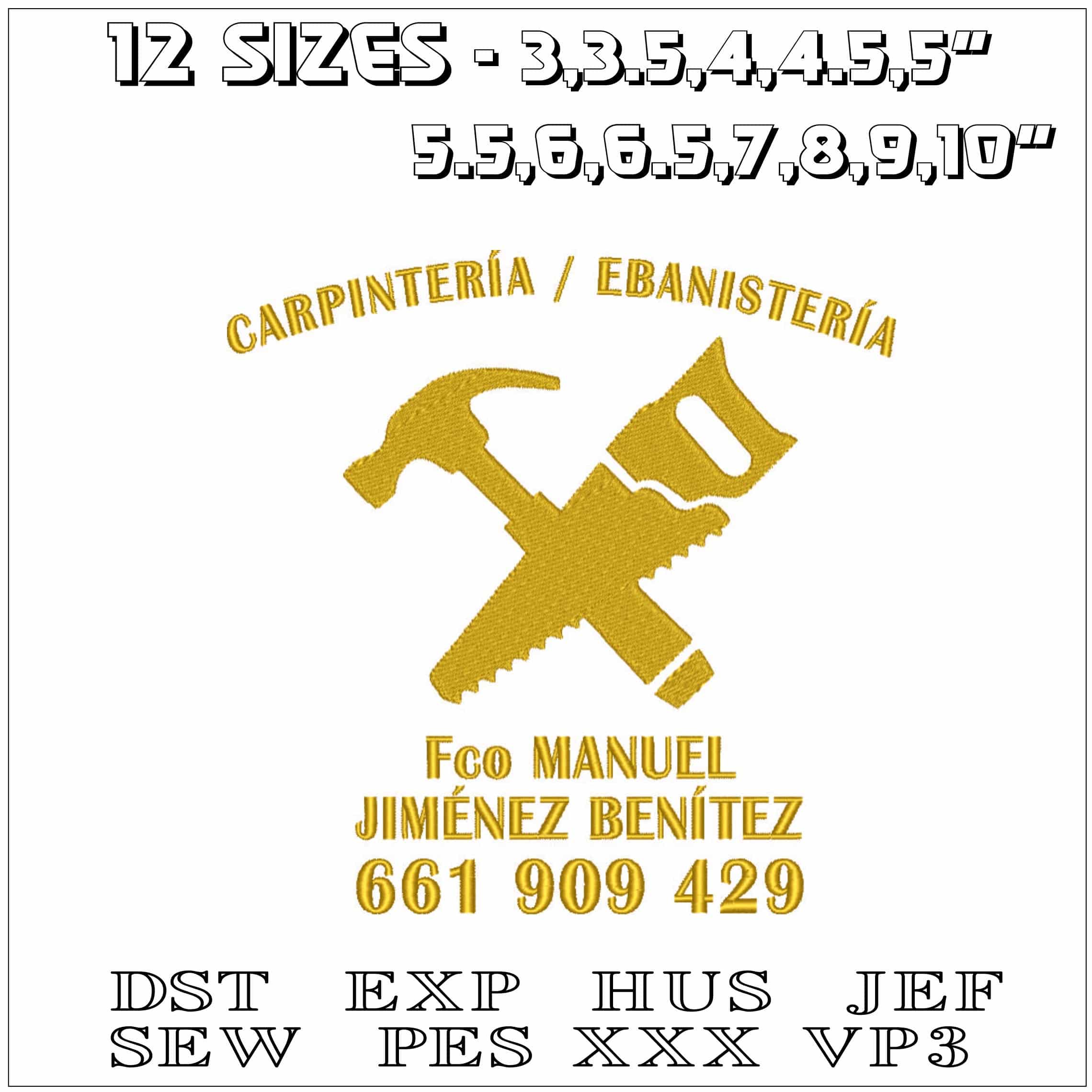 Hammer and Saw - Elegant embroidery design file - instant download — view 2