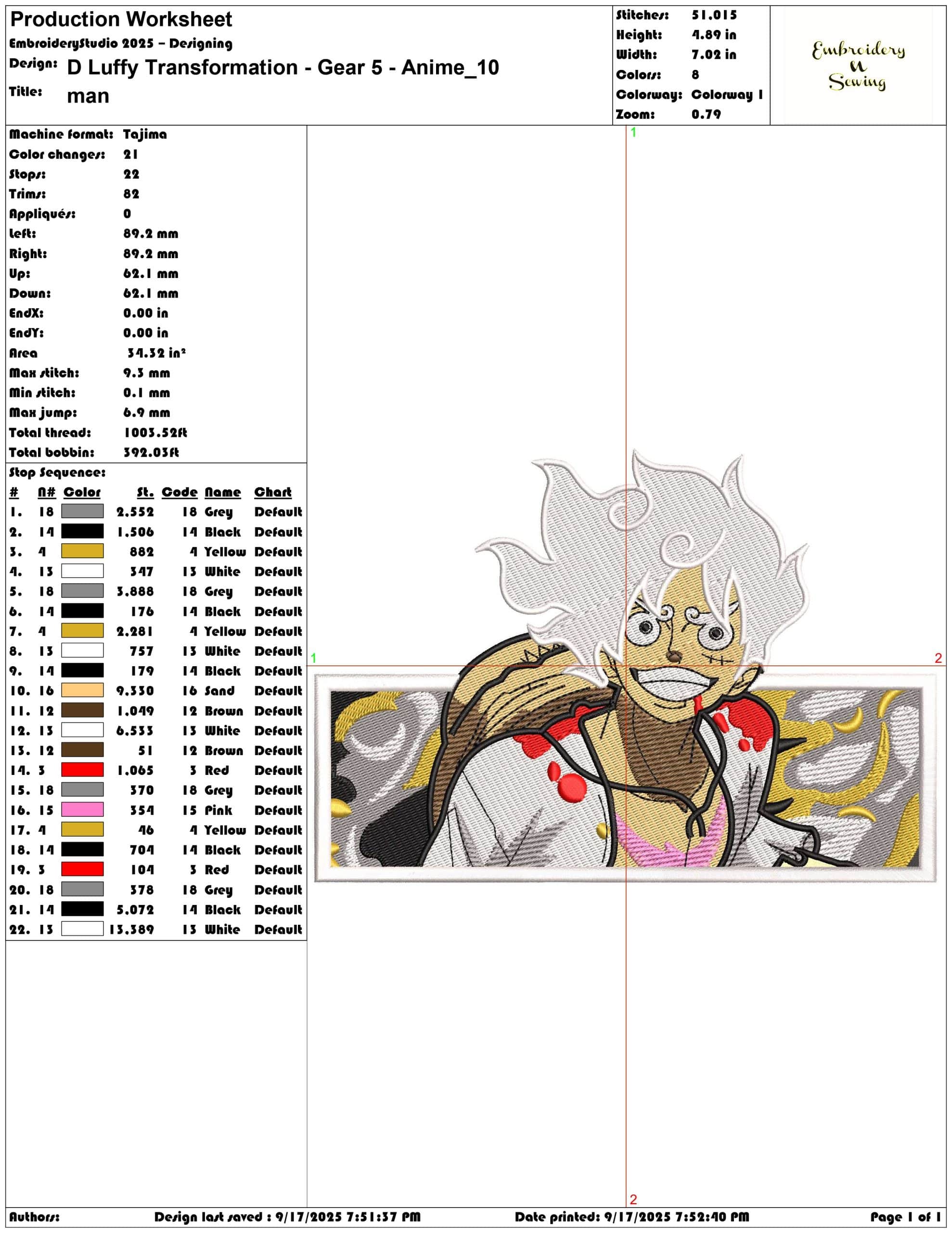 D Luffy Transformation - Gear 5 - Anime - Elegant embroidery design file - instant download — view 3