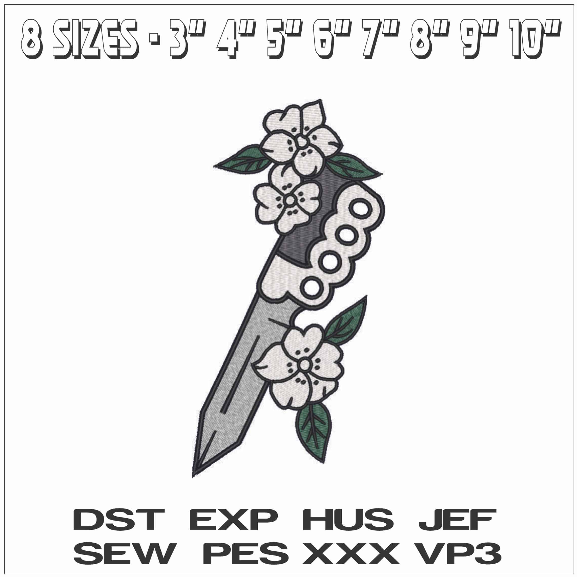 Dagger Knuckle Dusters and Flowers - Elegant embroidery design file - instant download — view 2