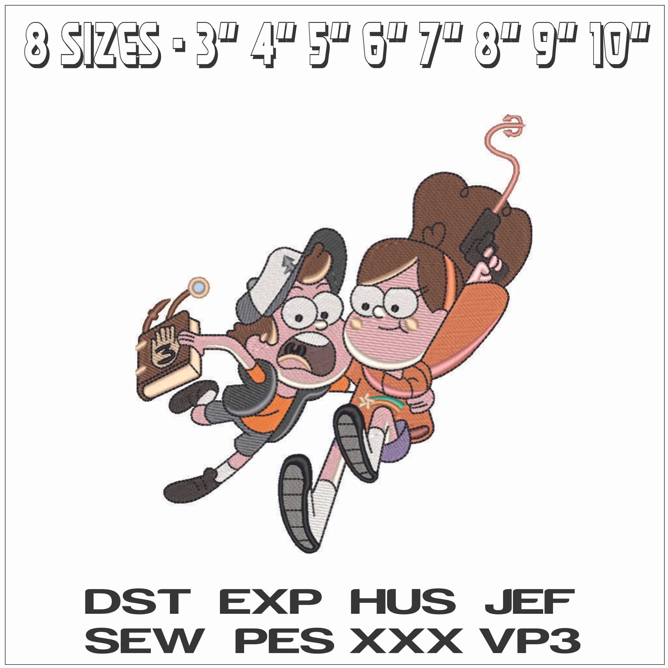 Dipper and Mabel Pines - Gravity Falls - Disney- Elegant embroidery design file - instant download — view 2