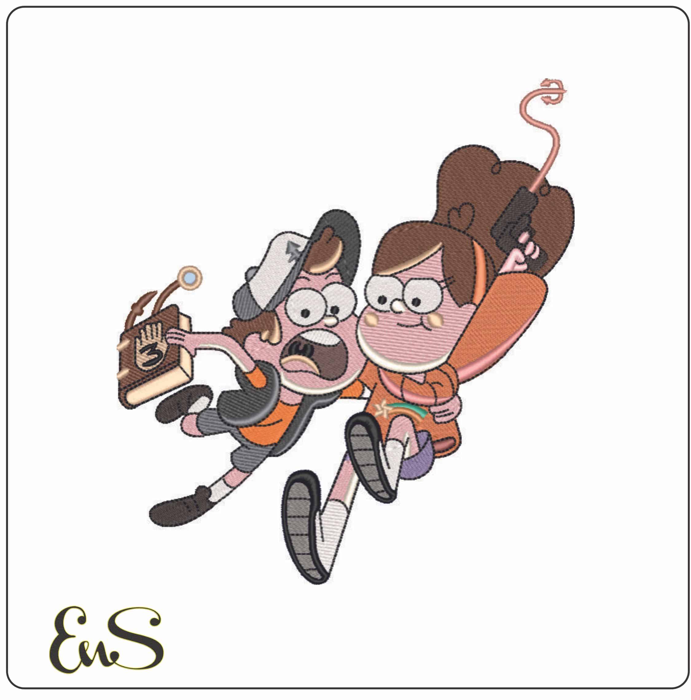 Dipper and Mabel Pines - Gravity Falls - Disney- Elegant embroidery design file - instant download