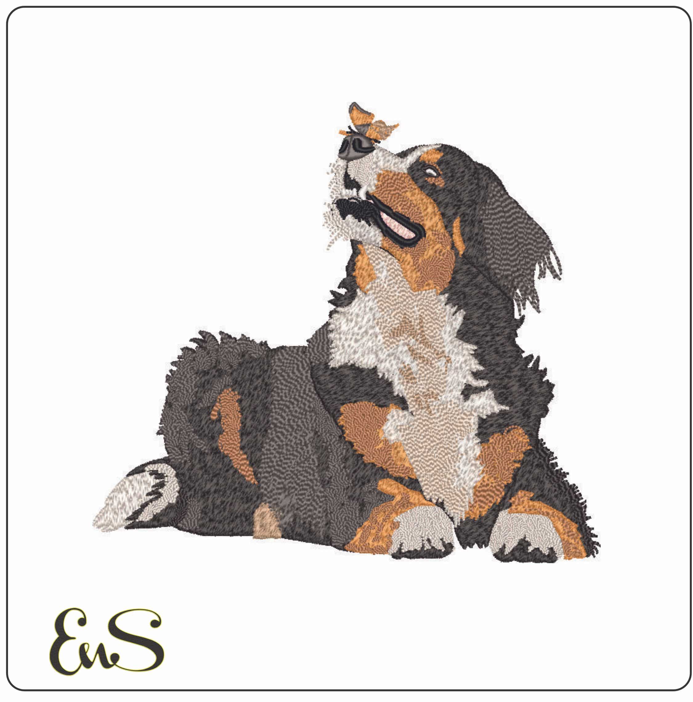 Dog Happy with Butterfly- Elegant embroidery design file - instant download