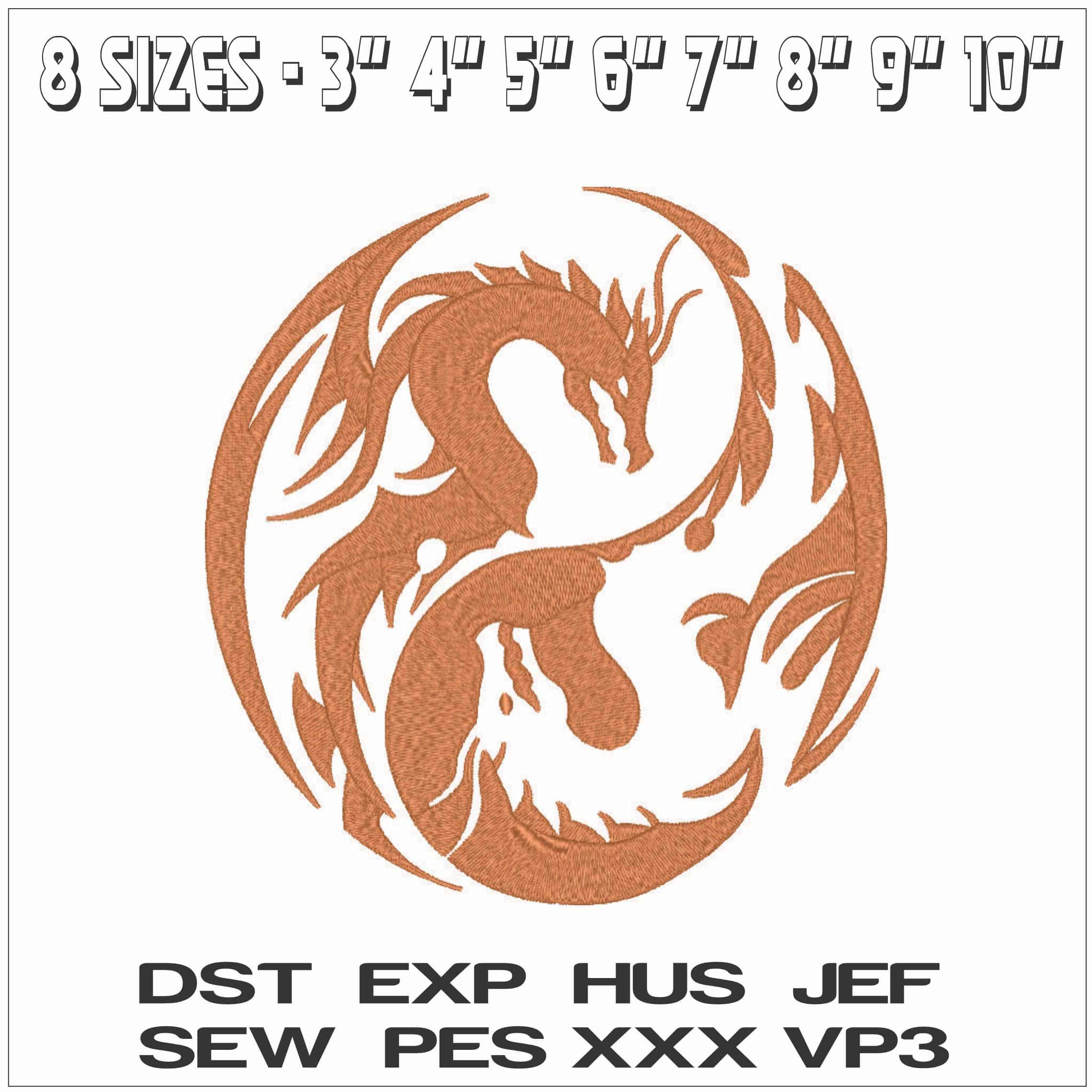 Dragon Ying and Yang Empty- Elegant embroidery design file - instant download — view 2