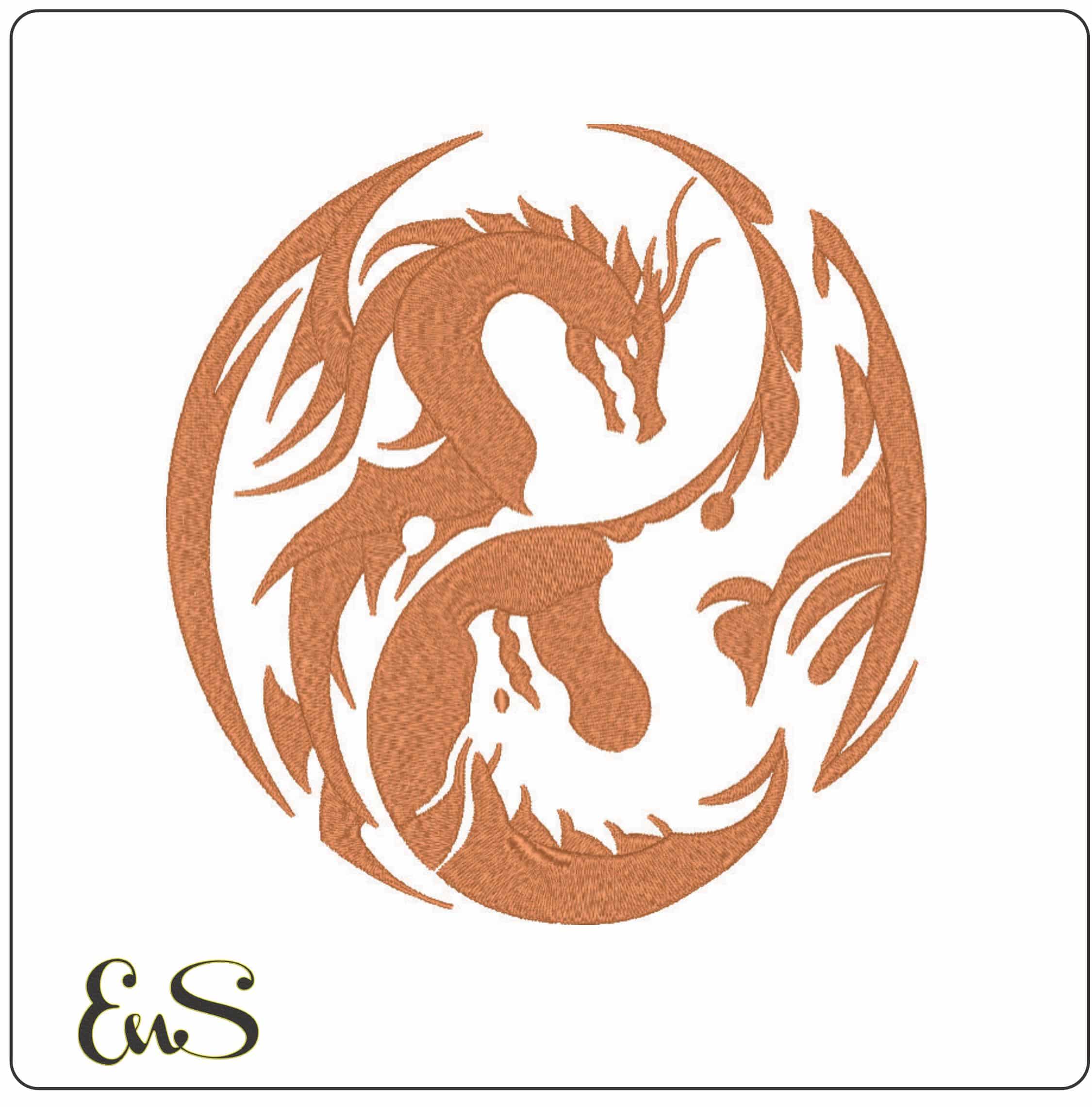 Dragon Ying and Yang Empty- Elegant embroidery design file - instant download