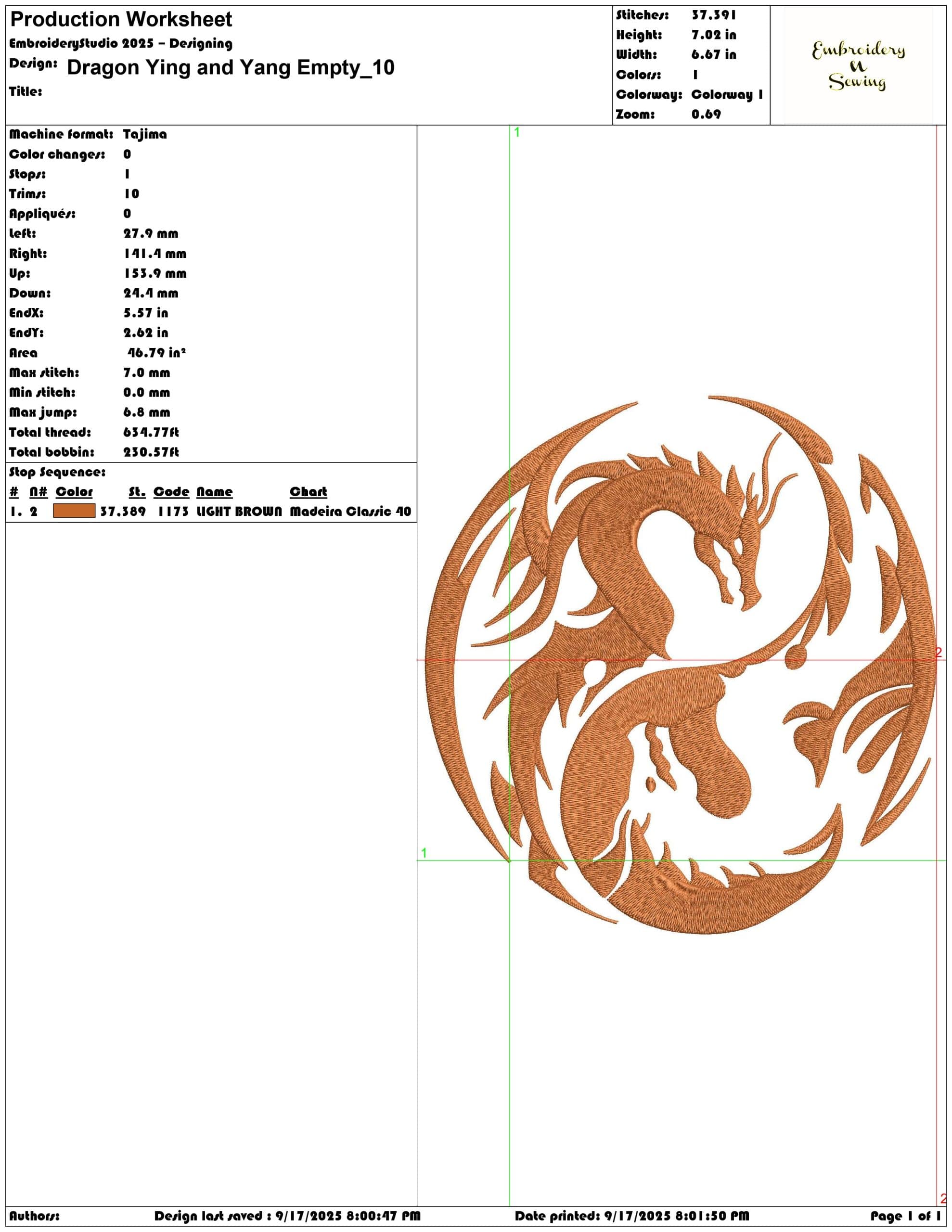 Dragon Ying and Yang Empty- Elegant embroidery design file - instant download — view 3
