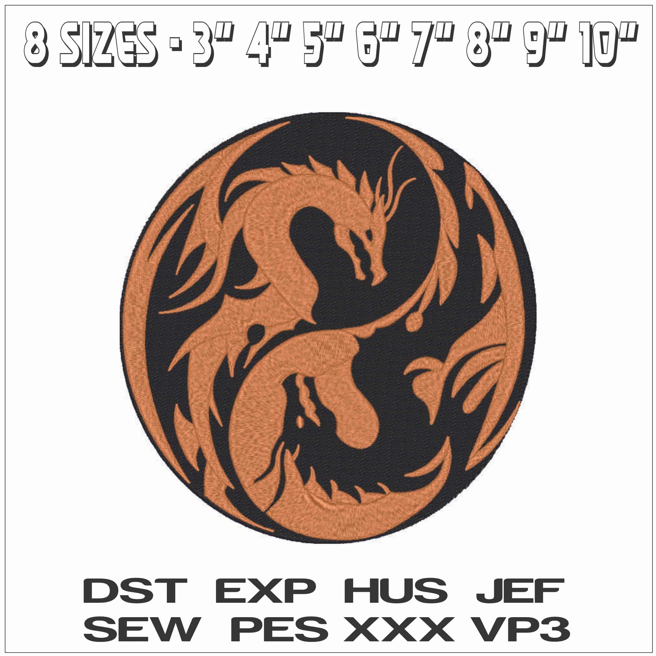 Dragon Ying and Yang- Elegant embroidery design file - instant download — view 2