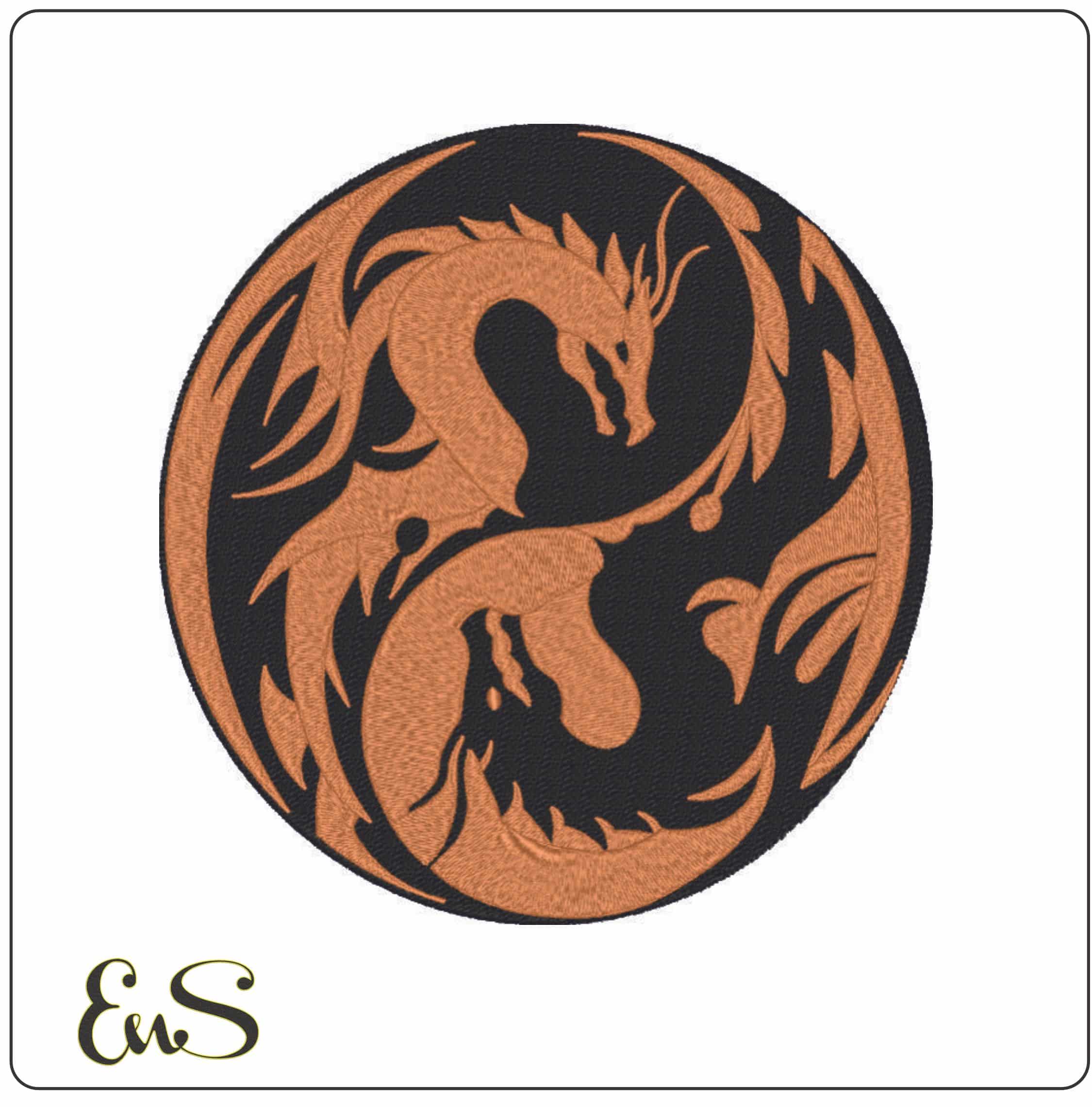 Dragon Ying and Yang- Elegant embroidery design file - instant download