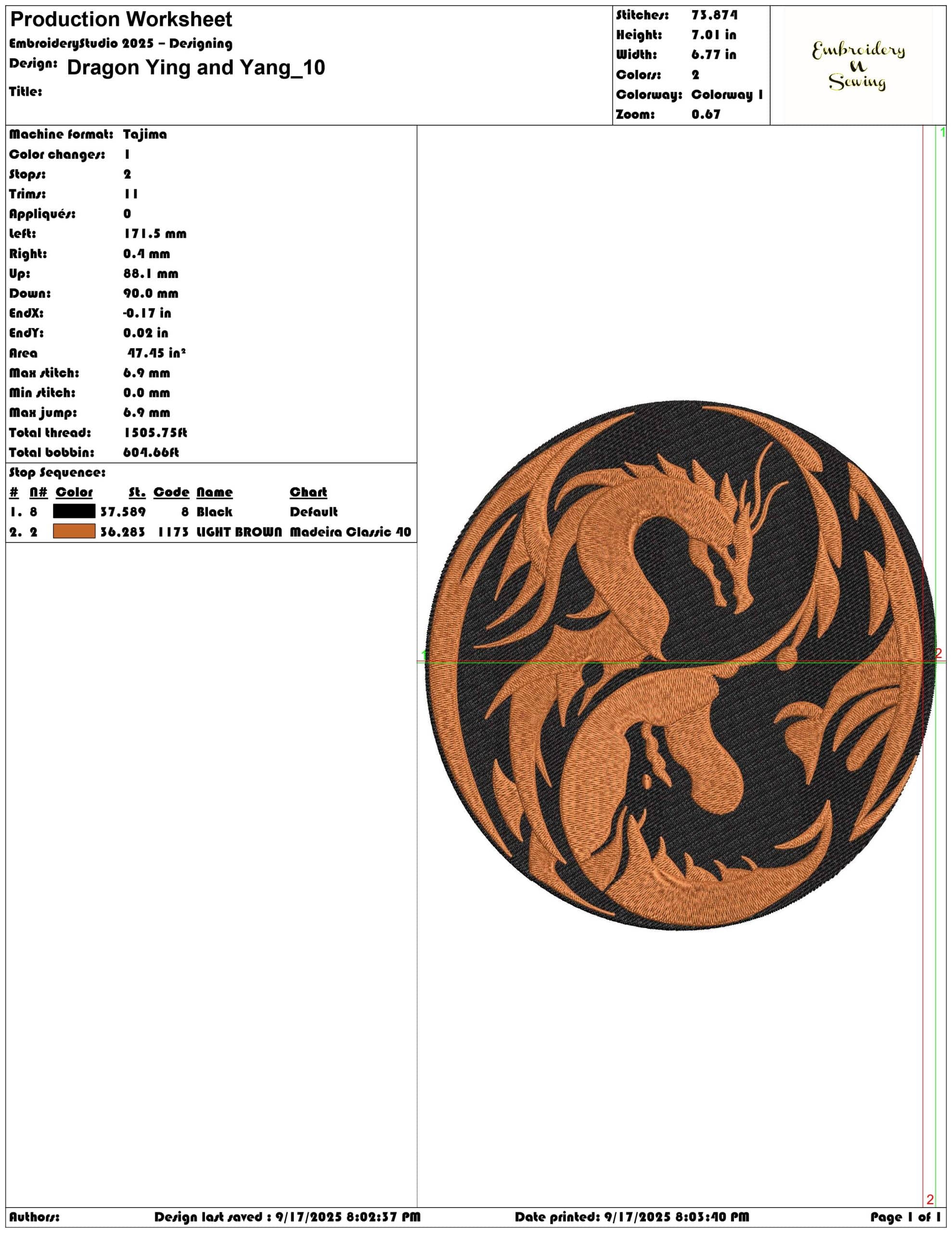 Dragon Ying and Yang- Elegant embroidery design file - instant download — view 3