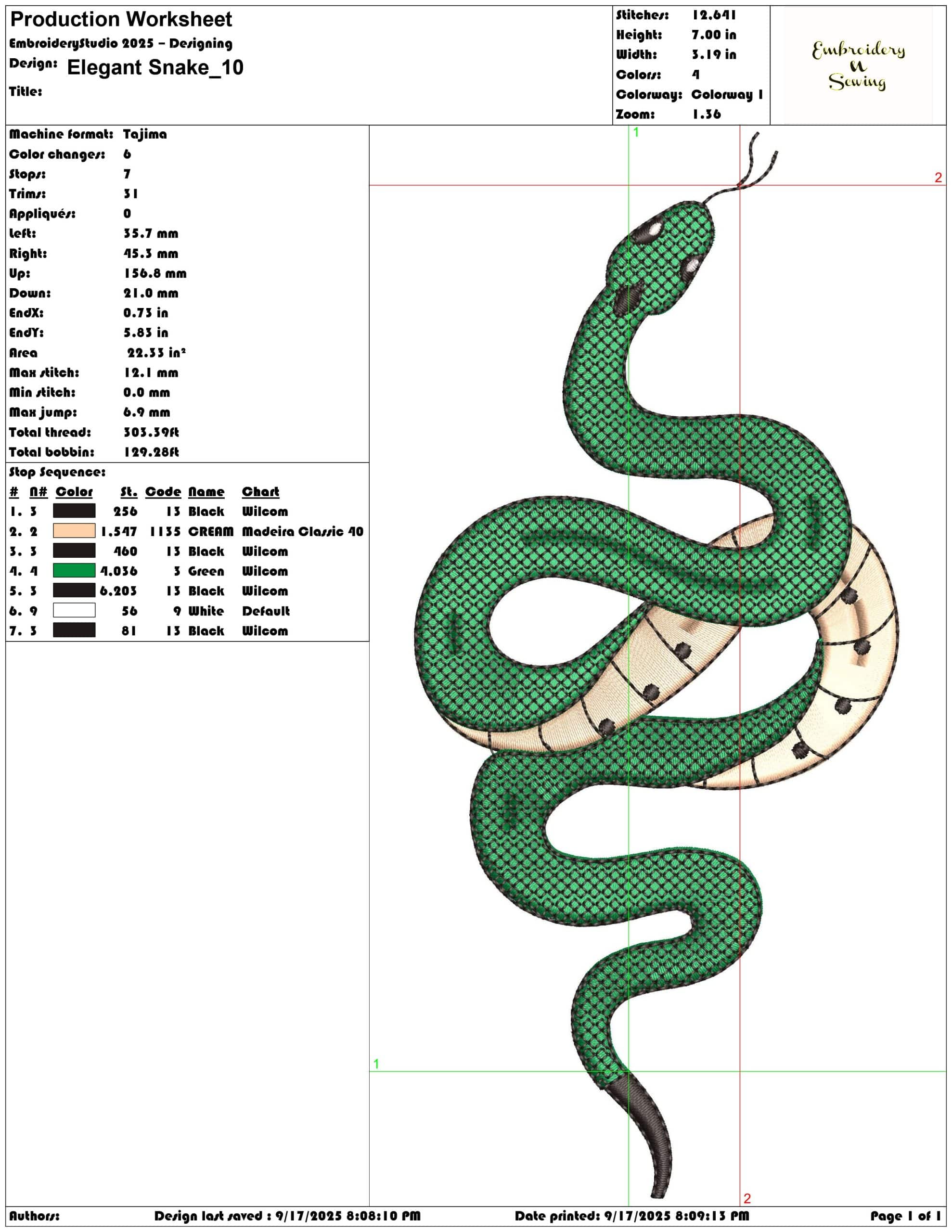 Elegant Snake- Elegant embroidery design file - instant download — view 3