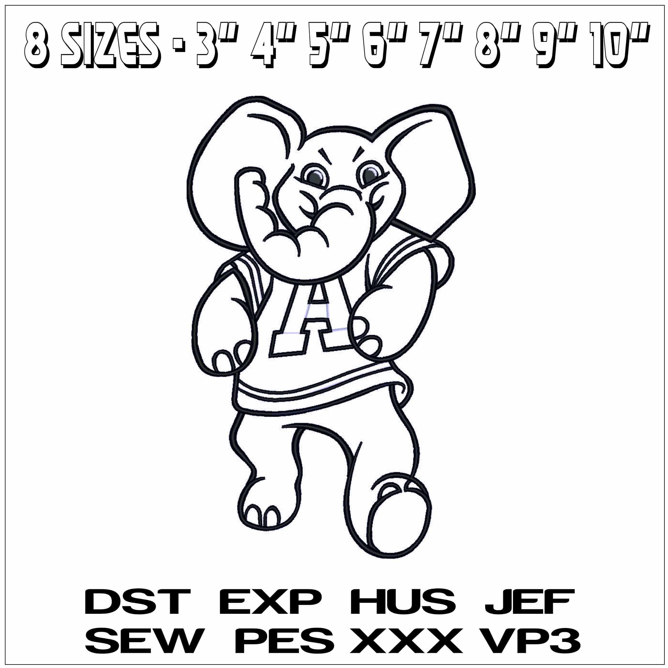 Elephant Mascot Applique- Elegant embroidery design file - instant download — view 2
