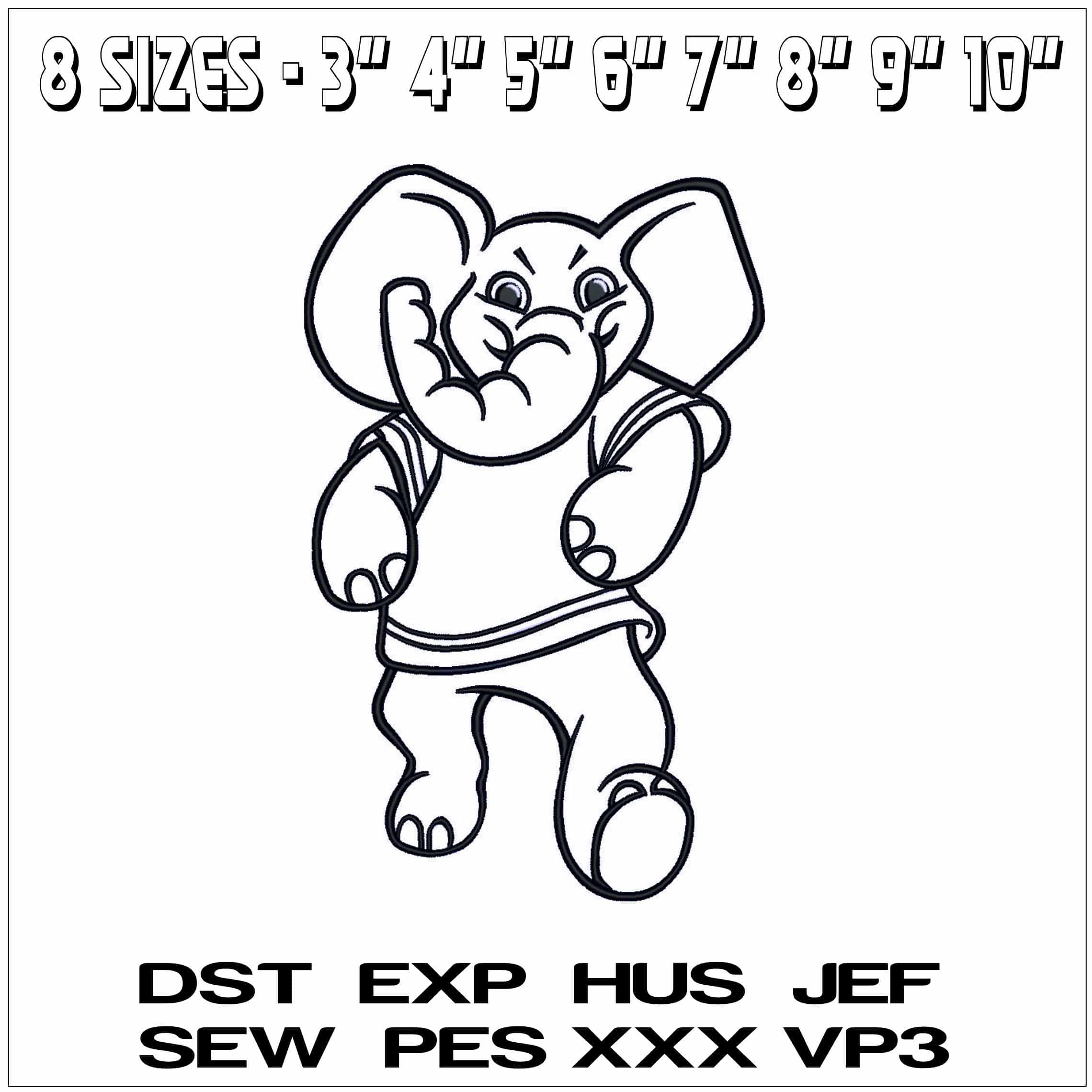 Elephant Mascot Applique Blank- Elegant embroidery design file - instant download — view 2