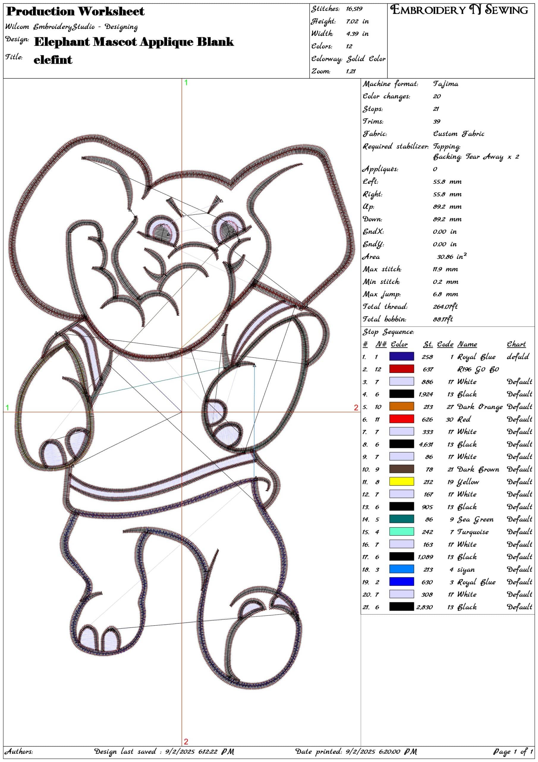 Elephant Mascot Applique Blank- Elegant embroidery design file - instant download — view 3