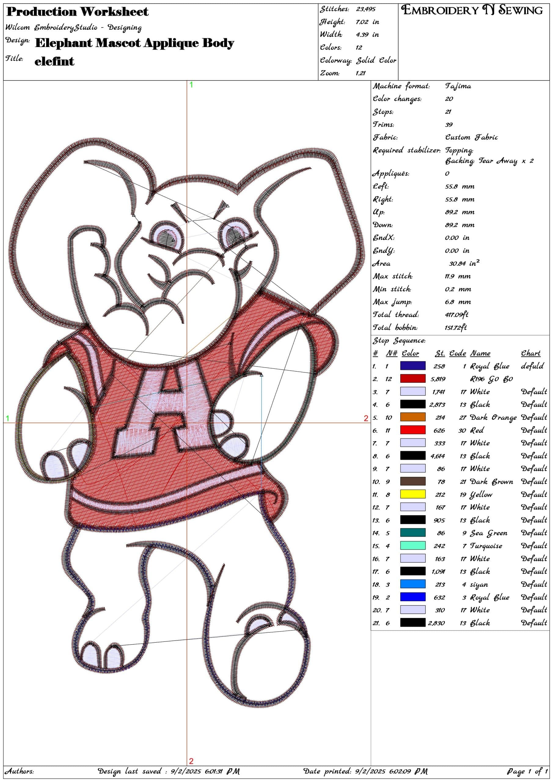Elephant Mascot Applique Body- Elegant embroidery design file - instant download — view 3