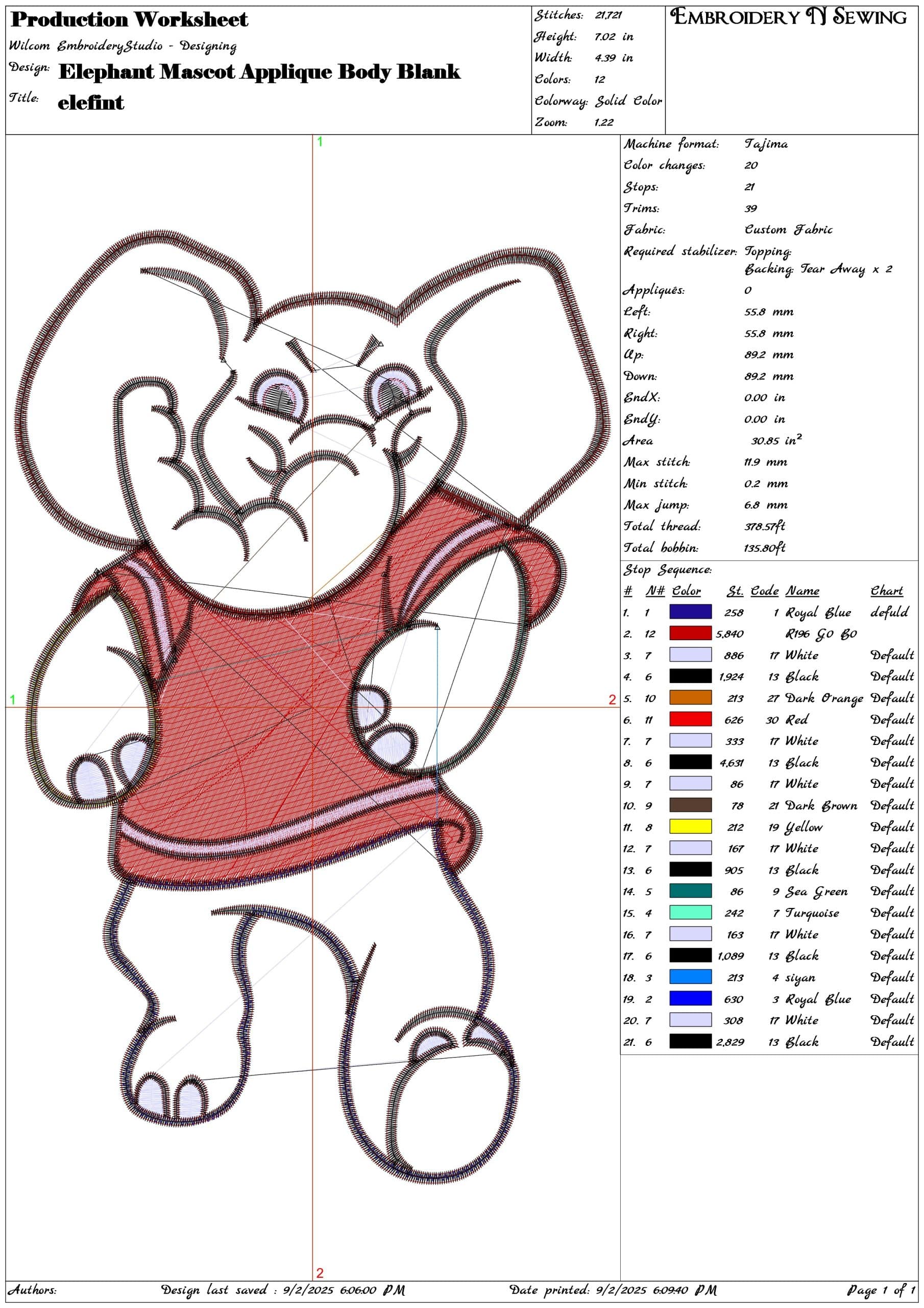 Elephant Mascot Applique Body Blank- Elegant embroidery design file - instant download — view 3