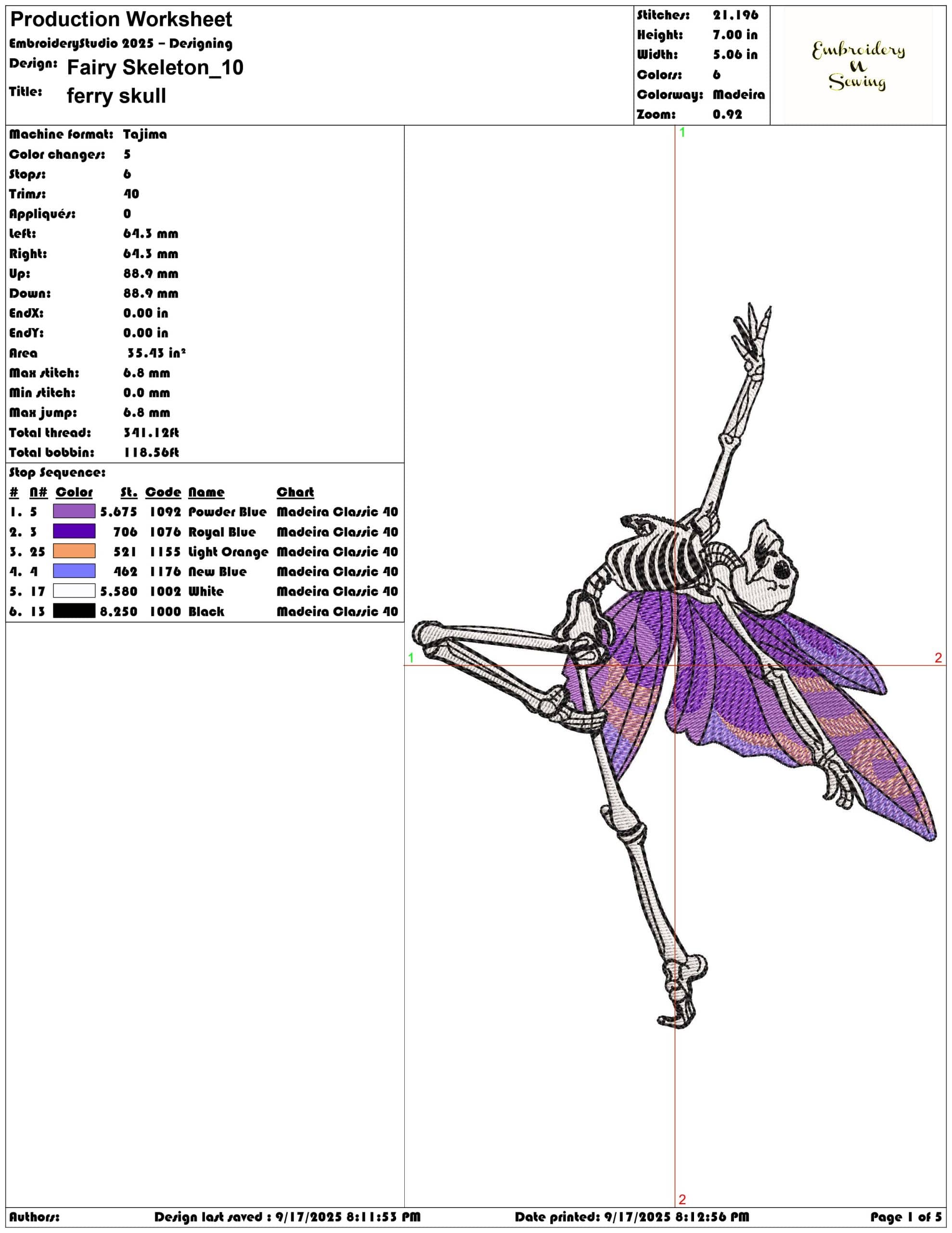 Fairy Skeleton- Elegant embroidery design file - instant download — view 3
