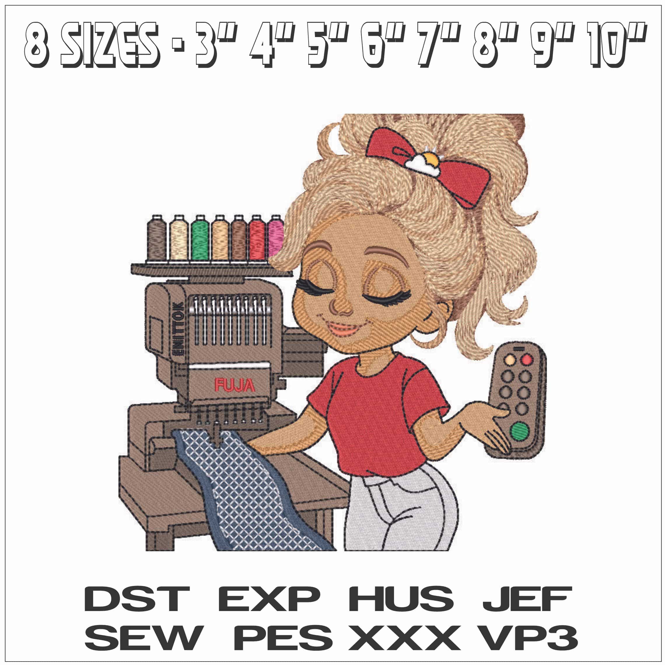 Embroidery Machine with Lady- Elegant embroidery design file - instant download — view 2
