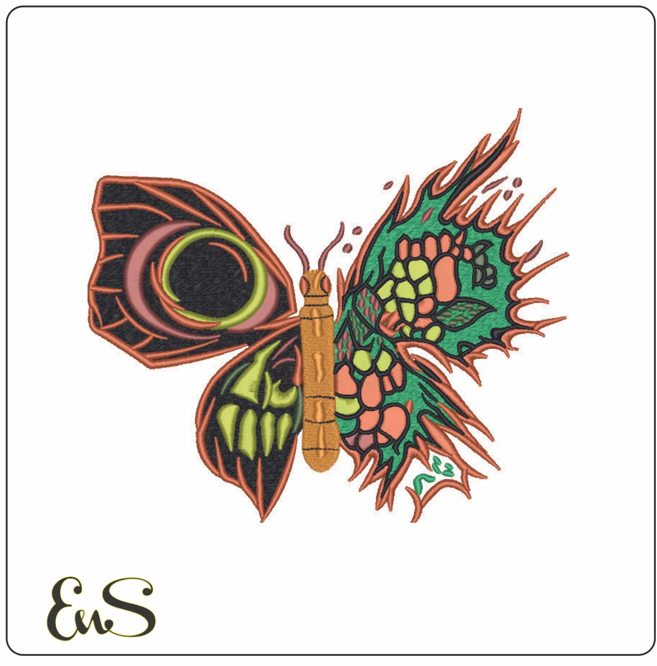 Fire Butterfly- Elegant embroidery design file - instant download