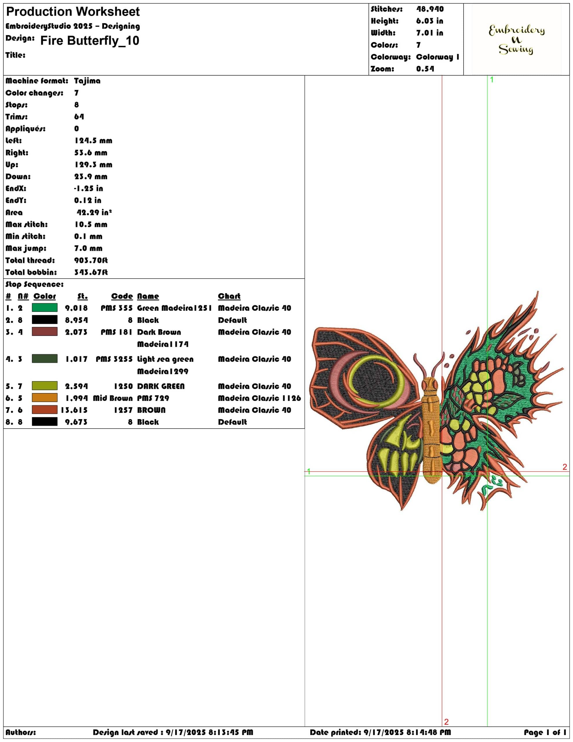 Fire Butterfly- Elegant embroidery design file - instant download — view 3