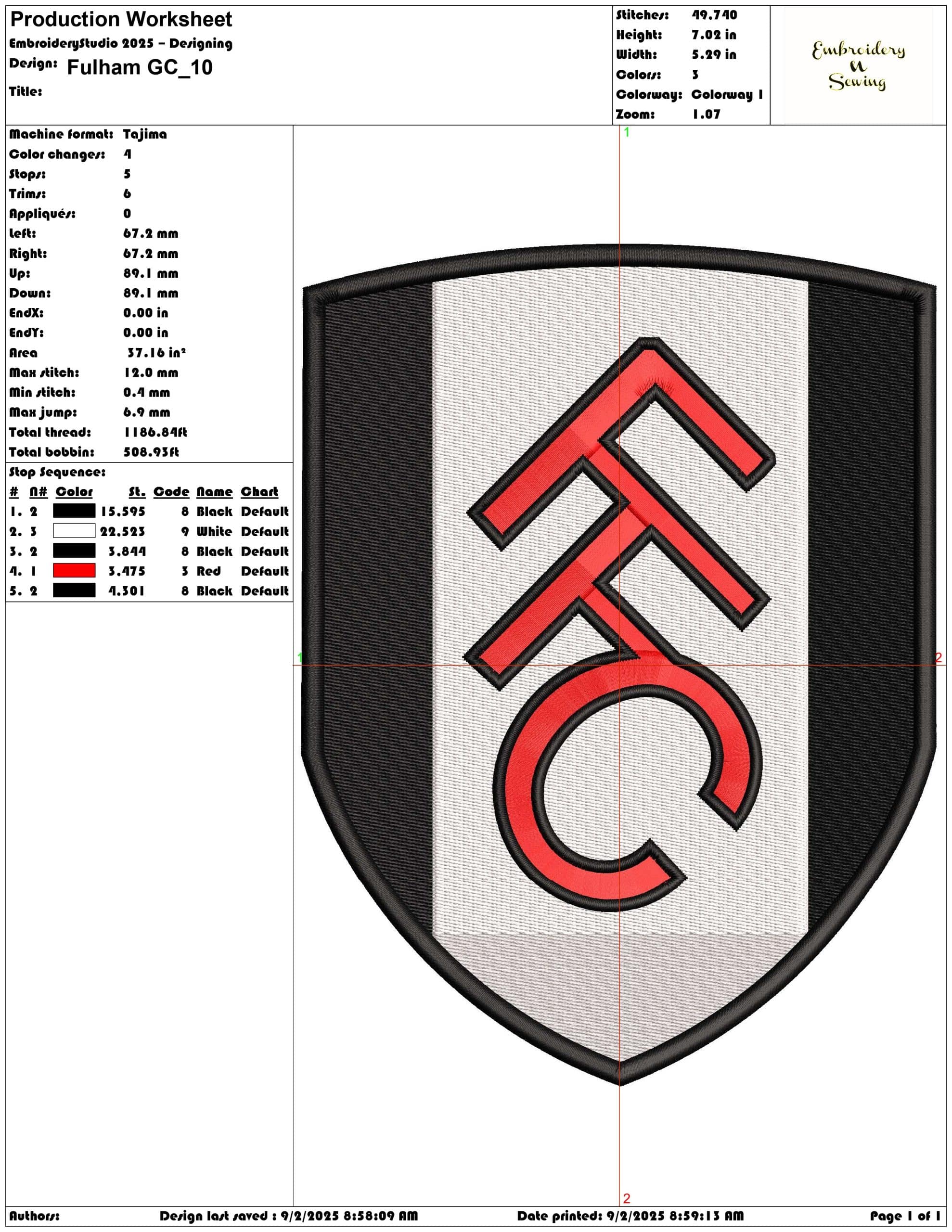 Fulham GC- Elegant embroidery design file - instant download — view 3